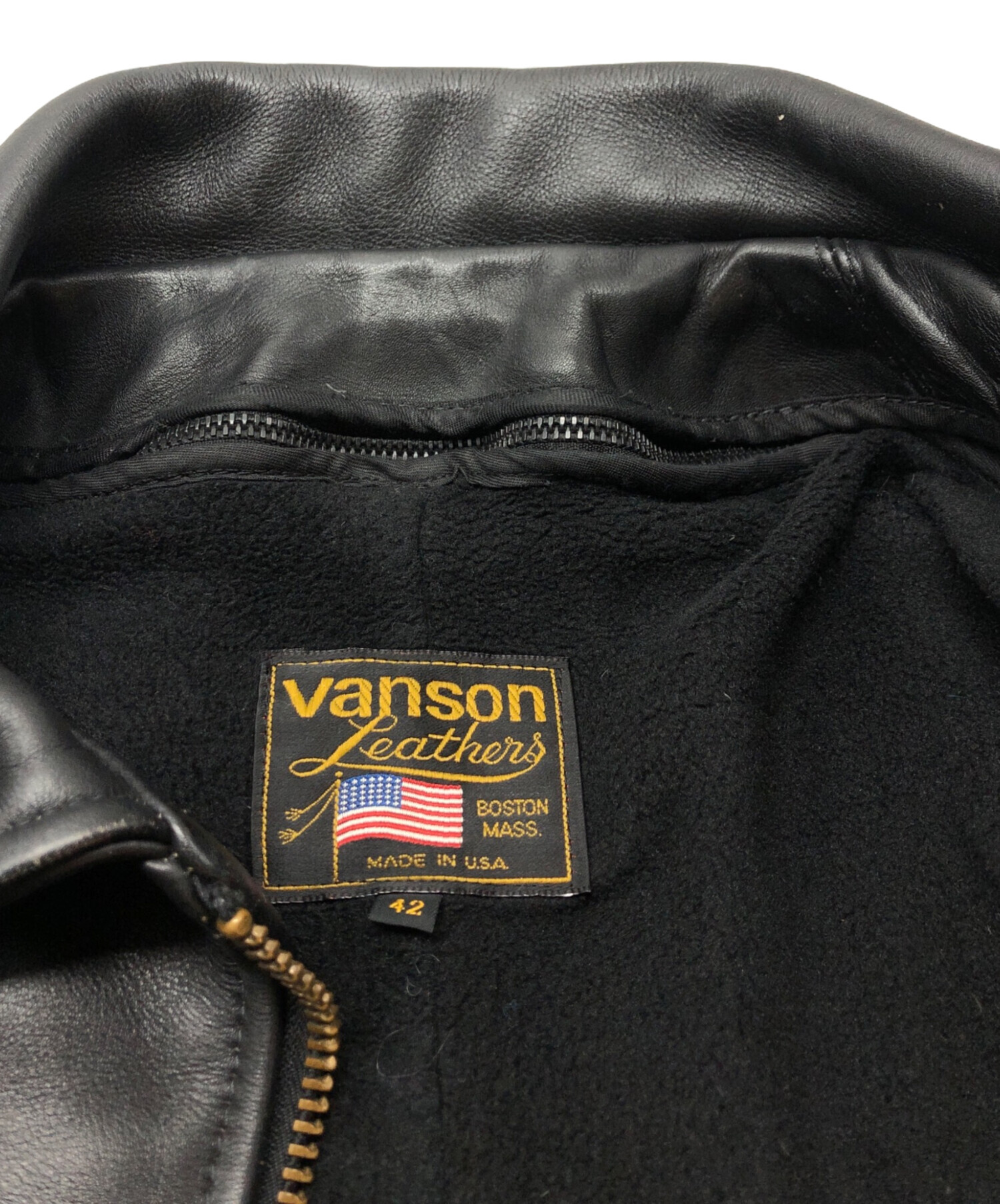中古・古着通販】VANSON (バンソン) レザーカーコート ブラック サイズ