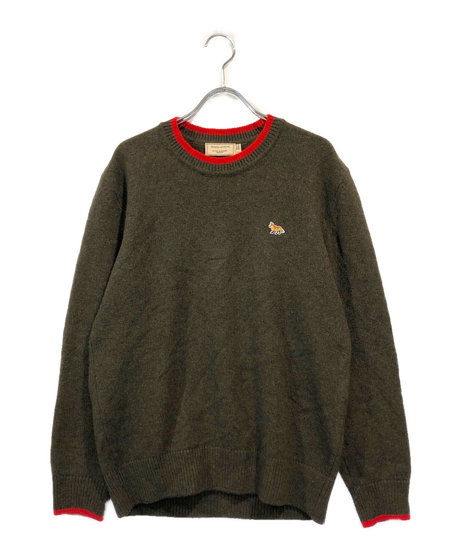 美品✨メゾンキツネ ニット 薄手 ウール100 キツネ刺繍あり チャコールグレー 美品✨メゾンキツネ ニット 薄手 ウール100 キツネ刺繍あり