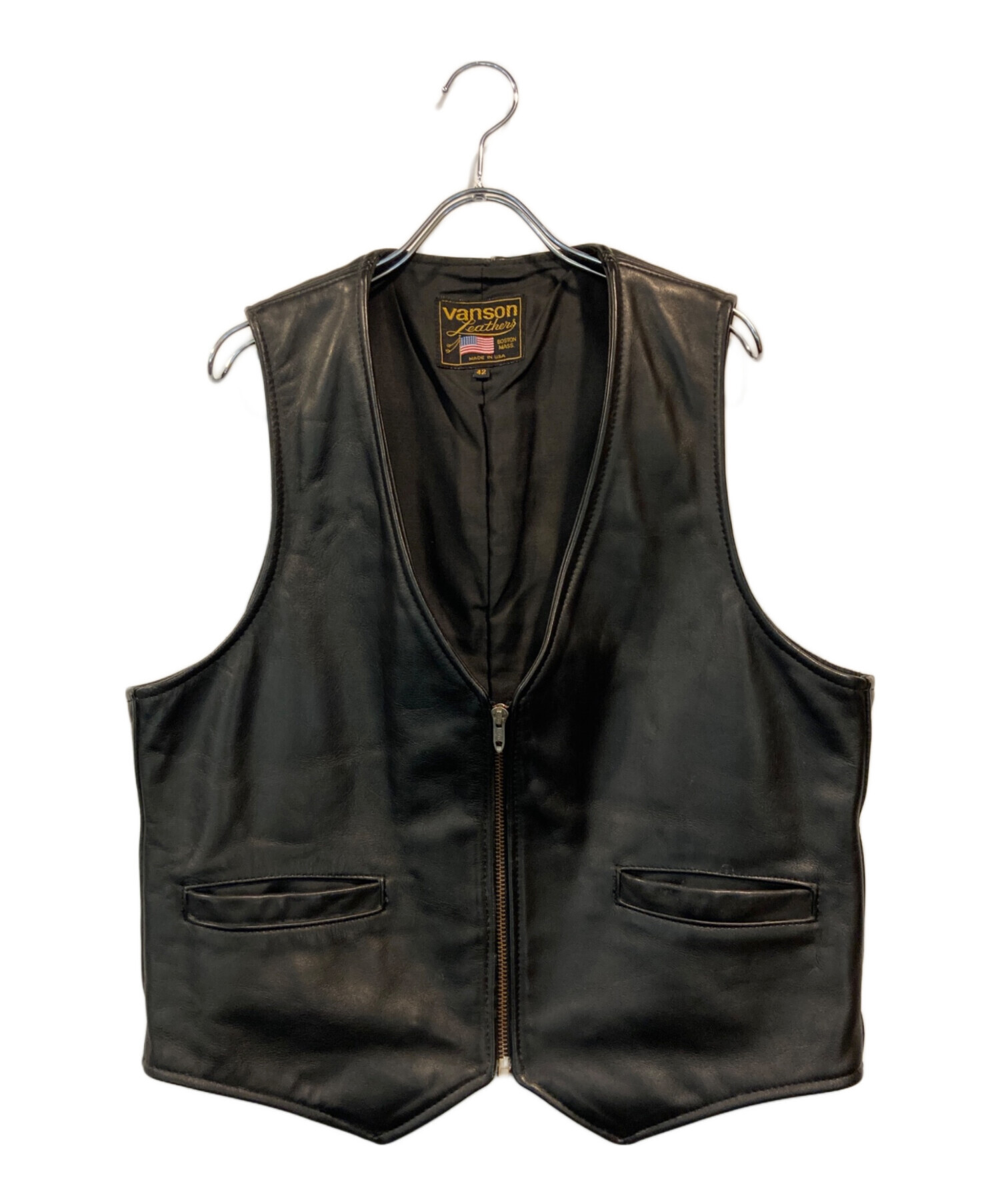 中古・古着通販】VANSON (バンソン) レザージップベスト ブラック 