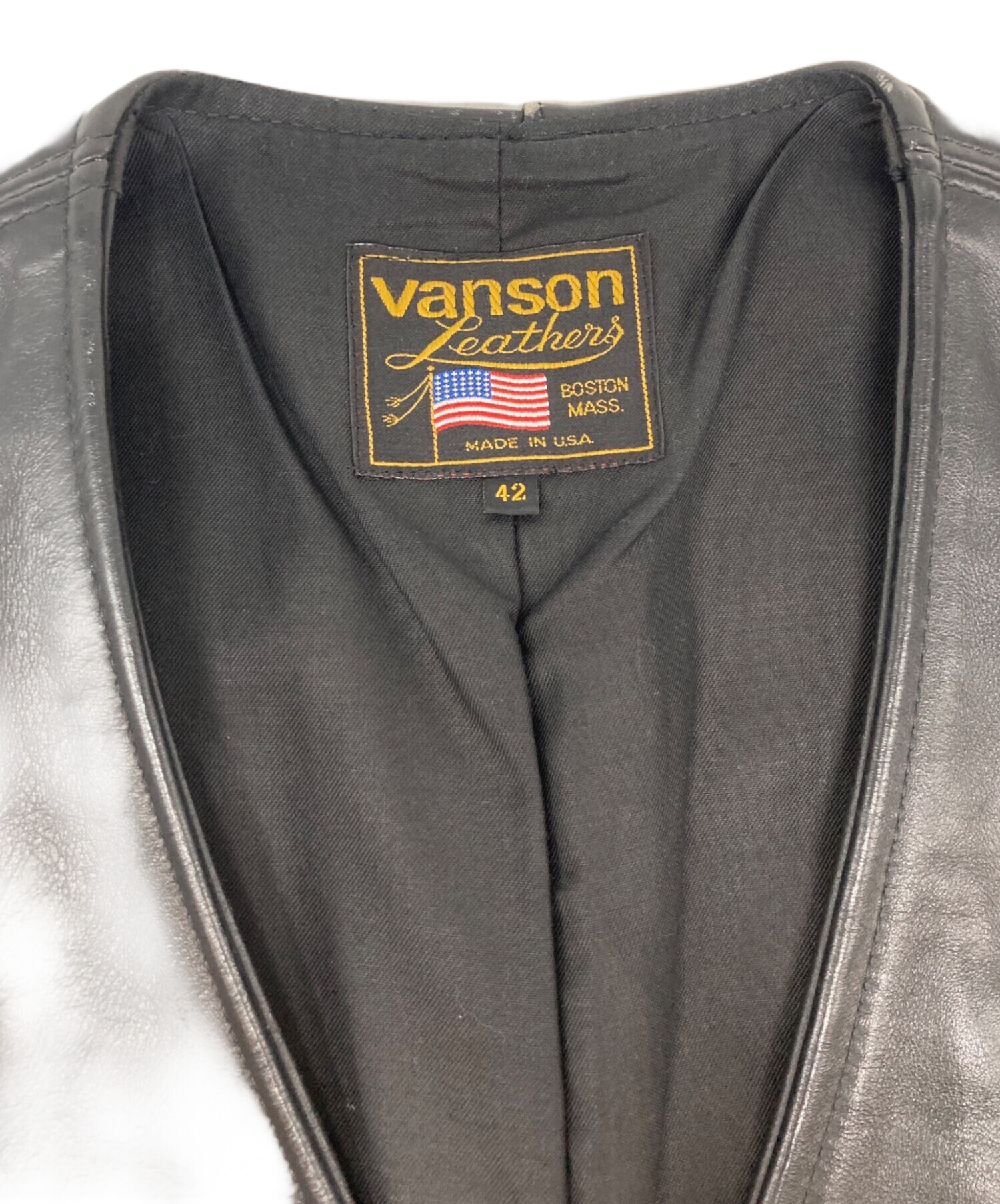 中古・古着通販】VANSON (バンソン) レザージップベスト ブラック 