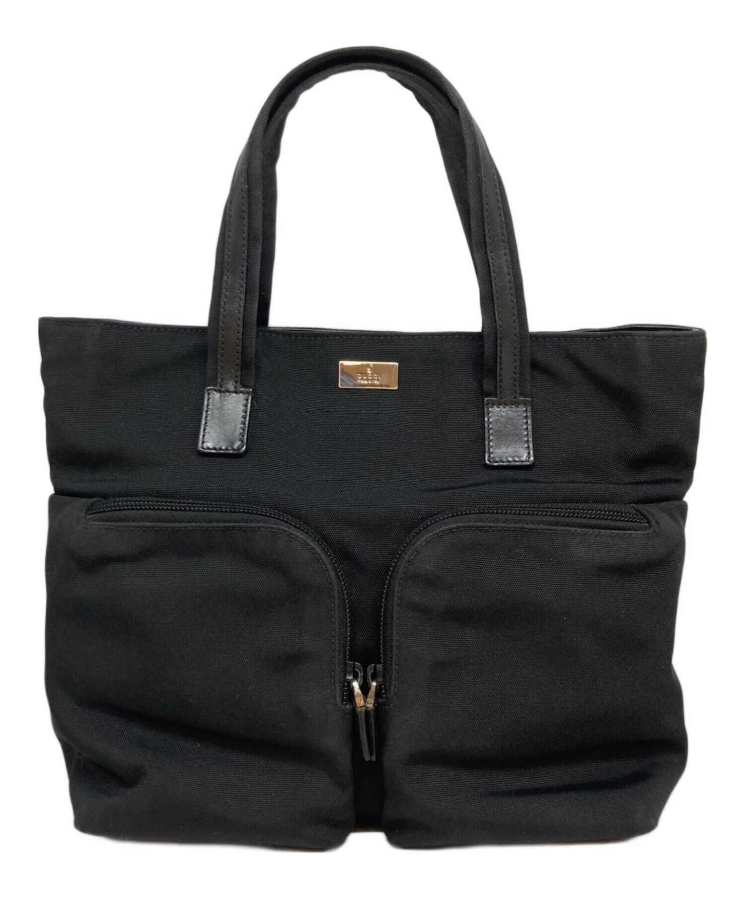 中古・古着通販】GUCCI (グッチ) ダブルポケットハンドバッグ ブラック 