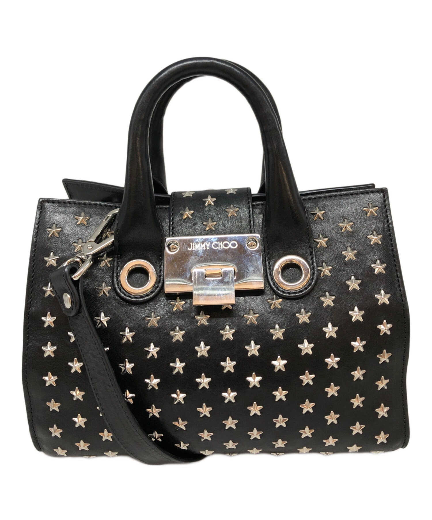 ✨美品✨ ジミーチュウ スタースタッズ レザー トートバッグ 2way ブラック ✨美品✨ ジミーチュウ トートバッグ 2way 星 スタッズ レザー 黒 美品