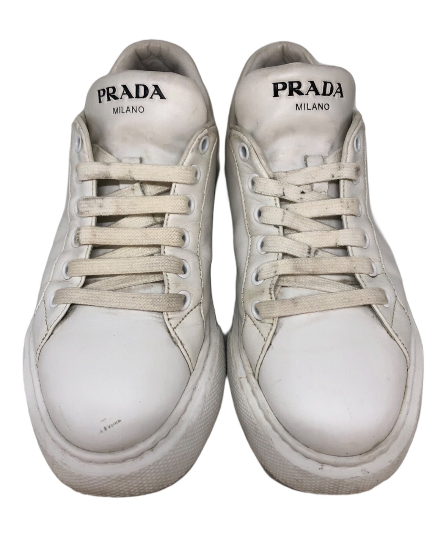 中古・古着通販】PRADA (プラダ) レザースニーカー ホワイト サイズ:35 