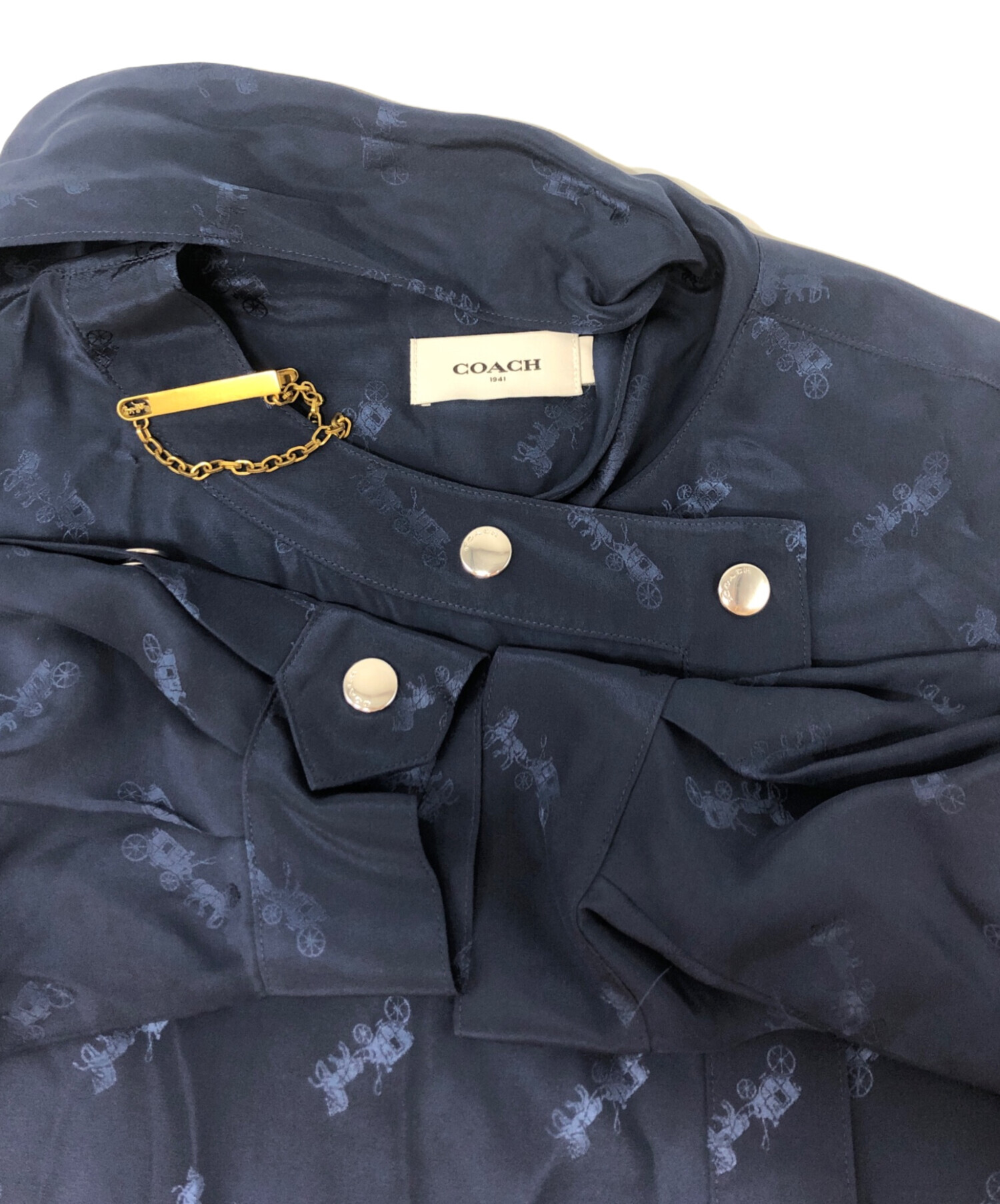 中古・古着通販】COACH (コーチ) 馬車柄シルクワンピース ネイビー 