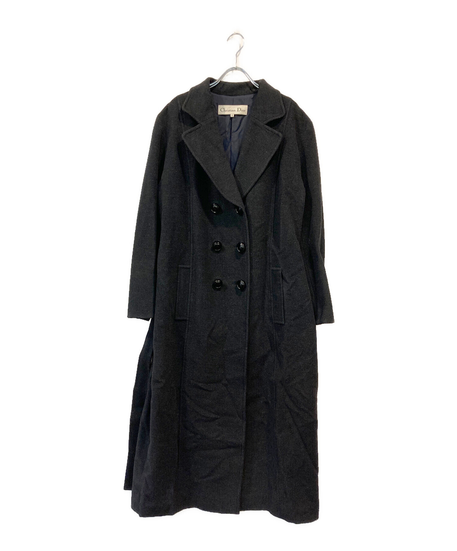 【クリスチャンディオール】ロングコート　アンゴラ混　緑　ドロップショルダー クリスチャンディオール】ロングコート アンゴラ混 緑 ドロップショルダー