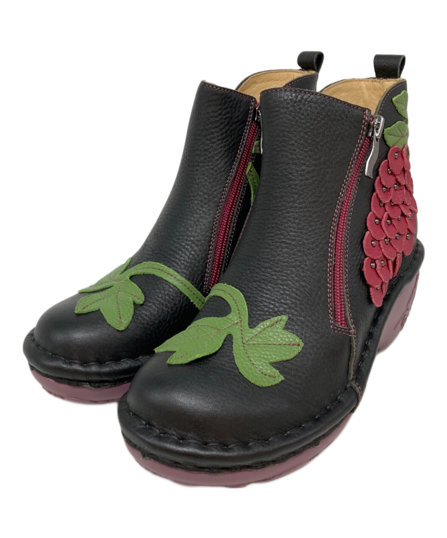 【Estación】レザーブーツ(Ｍ) 中古・古着通販】ESTACION (エスタシオ) ぶどうモチーフ本革ショート