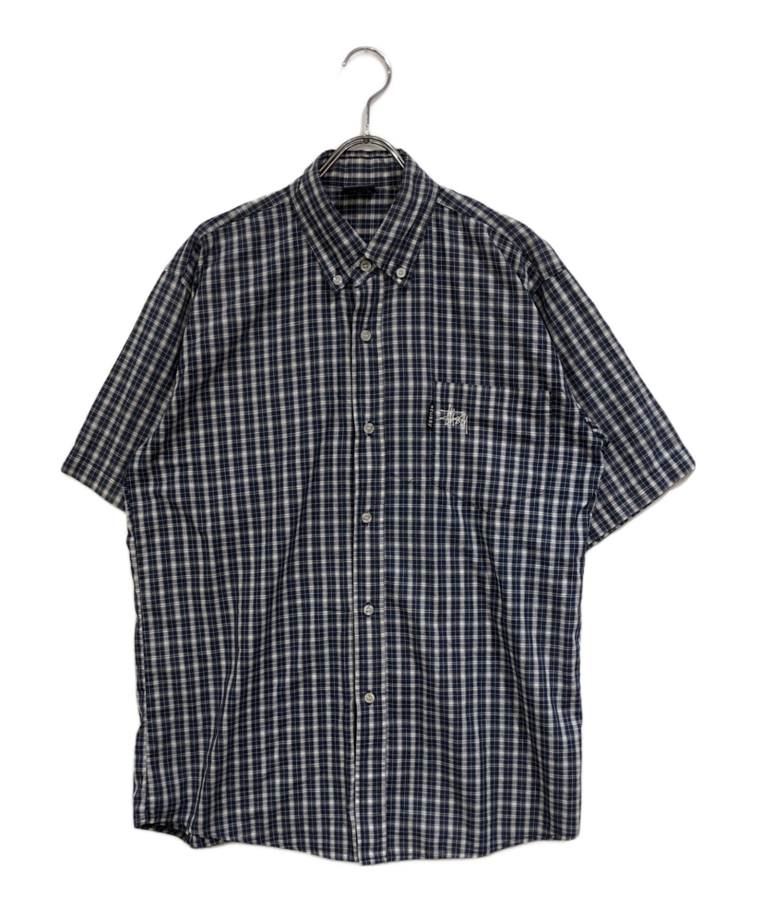 STUSSY 半袖チェックシャツ サイズ7 ネイビー系 中古・古着通販】stussy (ステューシー) 90's 半袖チェックシャツ