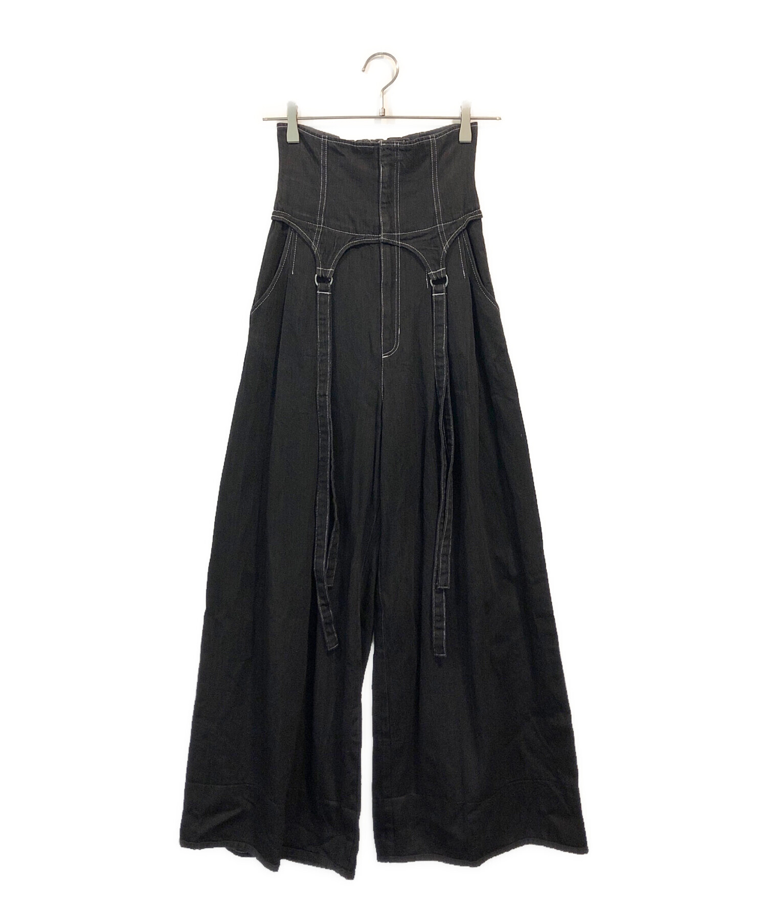 中古・古着通販】rurumu: (ルルムウ) corset wide pants ブラック  