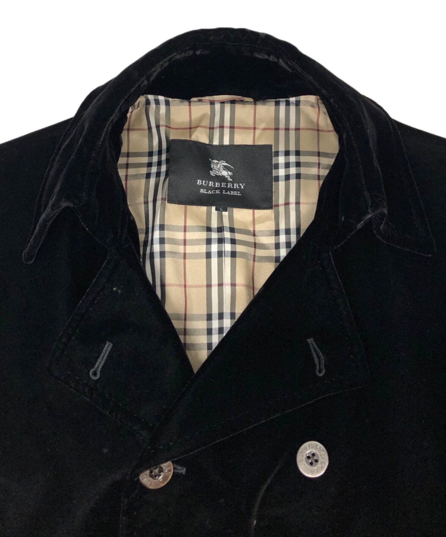 バーバリーブラックレーベル　ベロアコート　サイズL 中古・古着通販】BURBERRY BLACK LABEL (バーバリーブラックレーベル