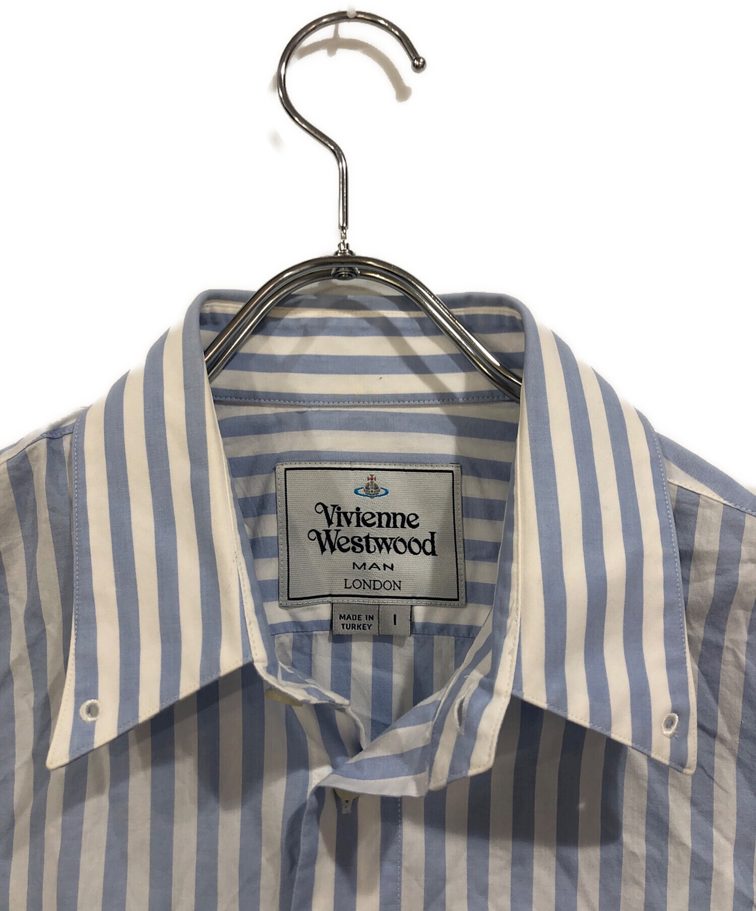 ヴィヴィアンウエストウッドマン 半袖ボタンダウンポロシャツ オーブ ストライプ Vivienne Westwood - ヴィヴィアンウエストウッドマン ピンストライプ