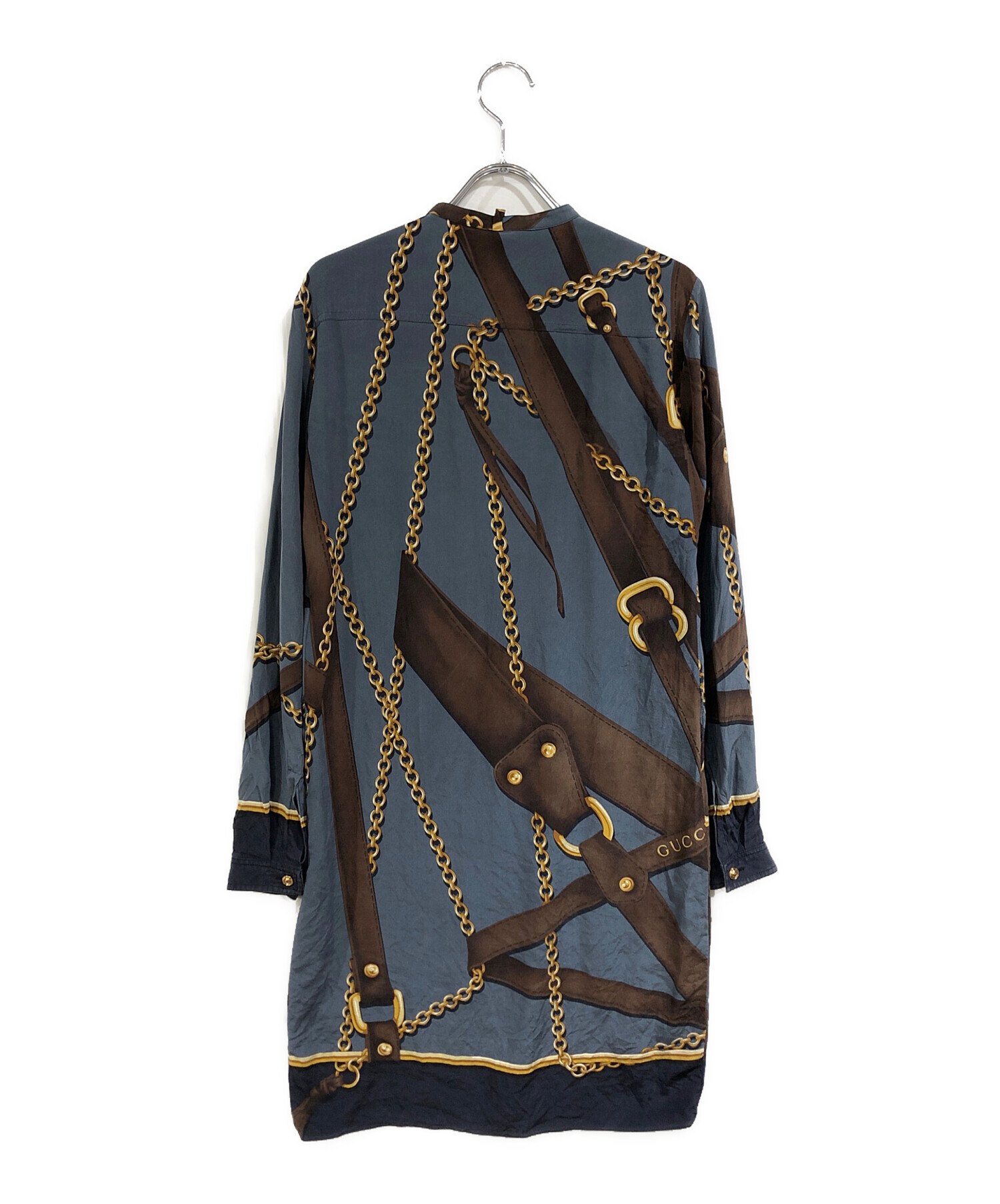 中古・古着通販】GUCCI (グッチ) 総柄シャツワンピース ブルー サイズ