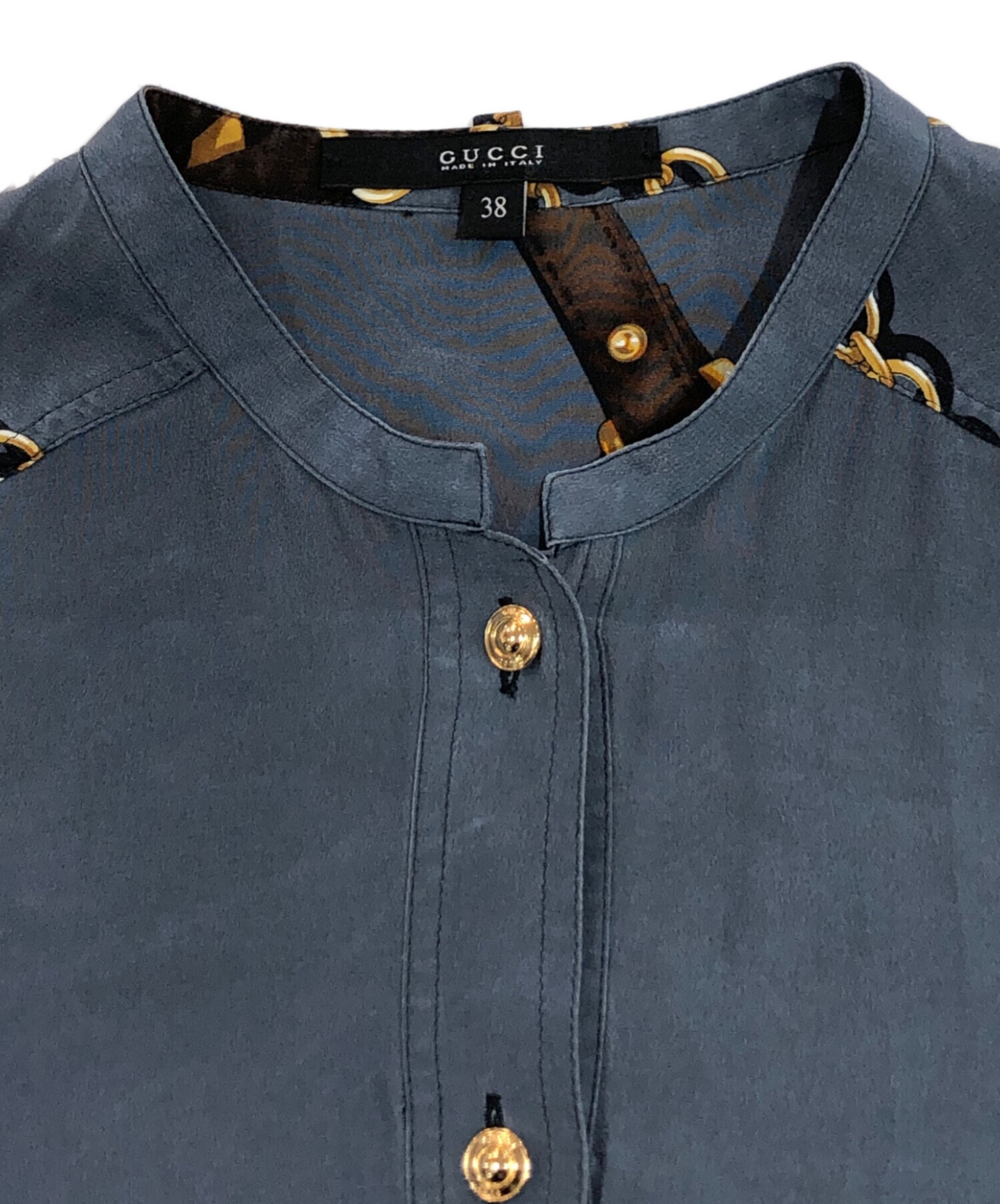 中古・古着通販】GUCCI (グッチ) 総柄シャツワンピース ブルー サイズ