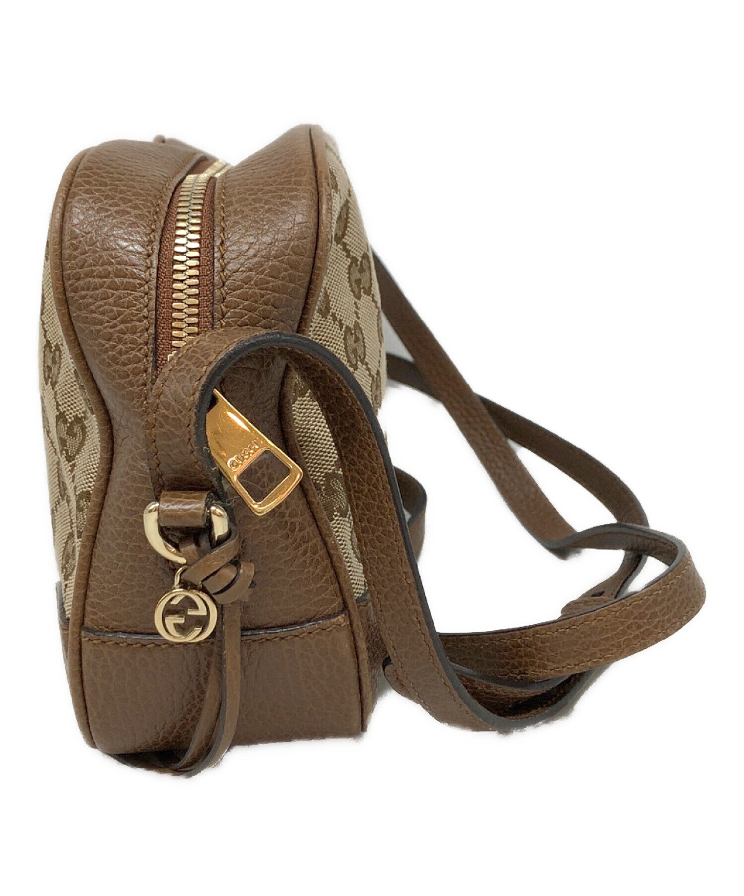 高級　良品　グッチ　GG キャンバス　ロゴプレート　ショルダーバッグ ブラウン 中古・古着通販】GUCCI (グッチ) GGキャンバスショルダーバッグ