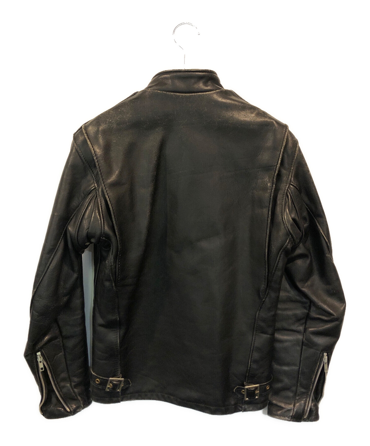 チャン様34 良品 ショット ライダースジャケット ライダースコート 黒 銀 中古・古着通販】Schott (ショット) シングルライダースジャケット