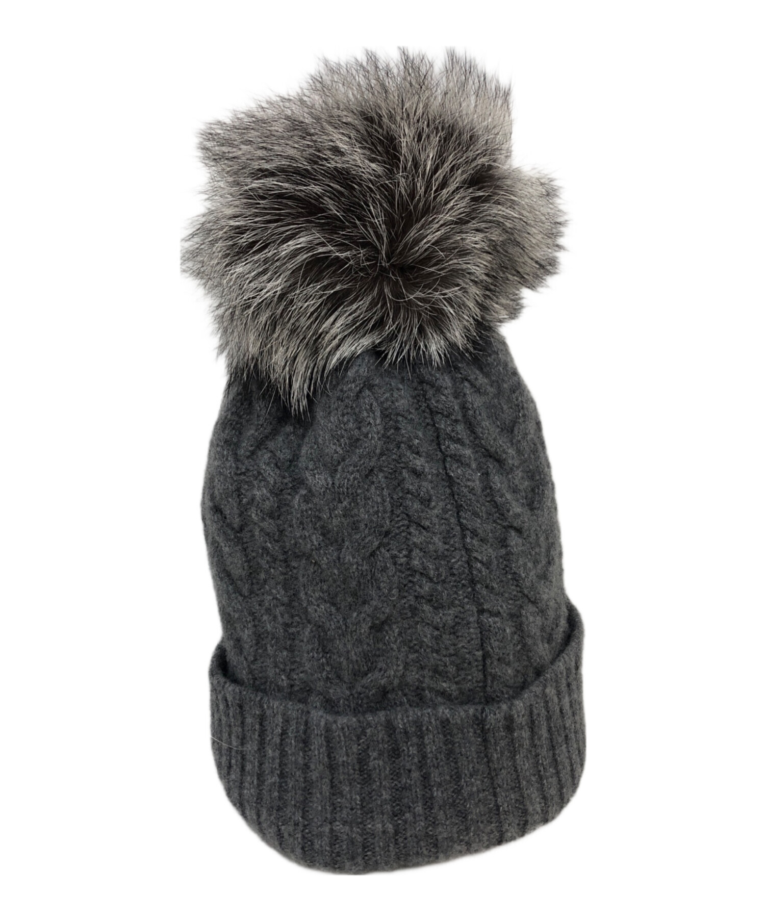 タイムセール！超美品！MONCLER グレーニット帽リアルファー付きモンクレール タイムセール！超美品！MONCLER グレーニット帽リアルファー付き