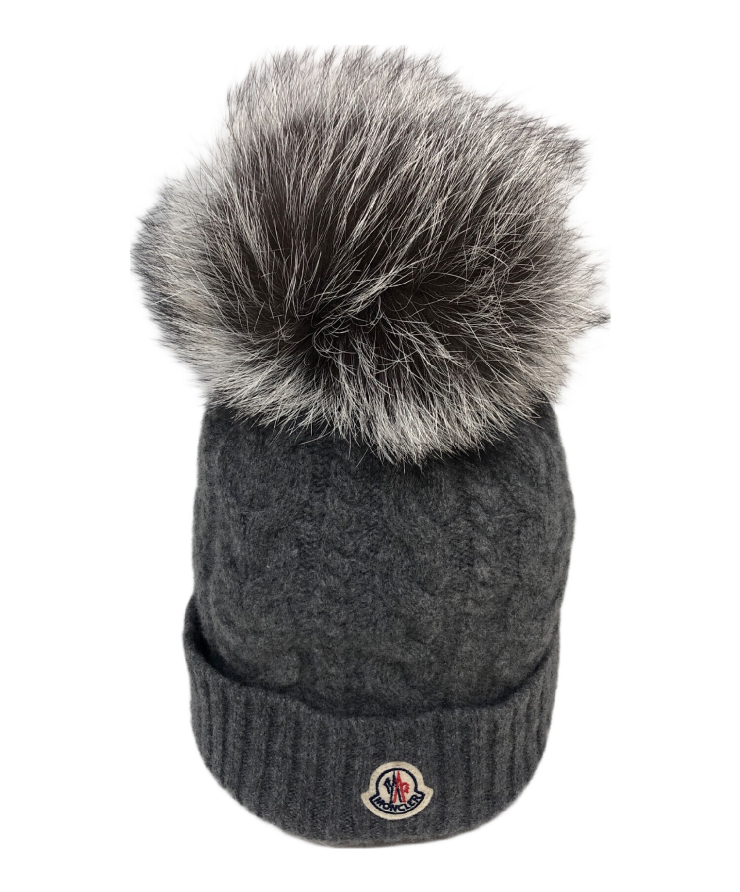 MONCLER グレー ニット帽 ファー付き 国内正規品MONCLER グレー ファー付きニット帽 - メルカリ