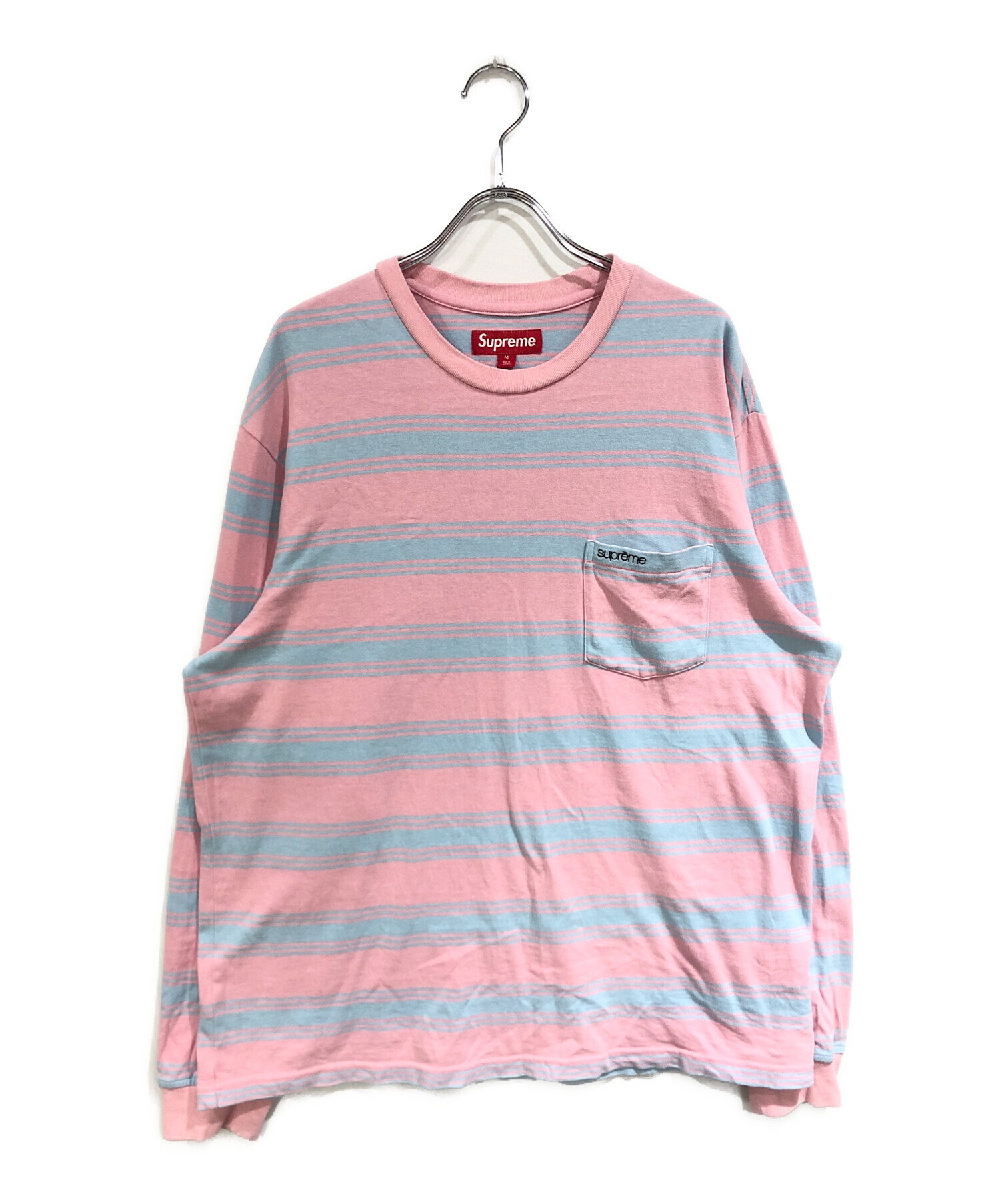 SUPREME長袖　ポケットTシャツ　ロンT ピンク　水色　ストライプ　ロング SUPREME長袖 ポケットTシャツ ロンT ピンク 水色 ストライプ ロング
