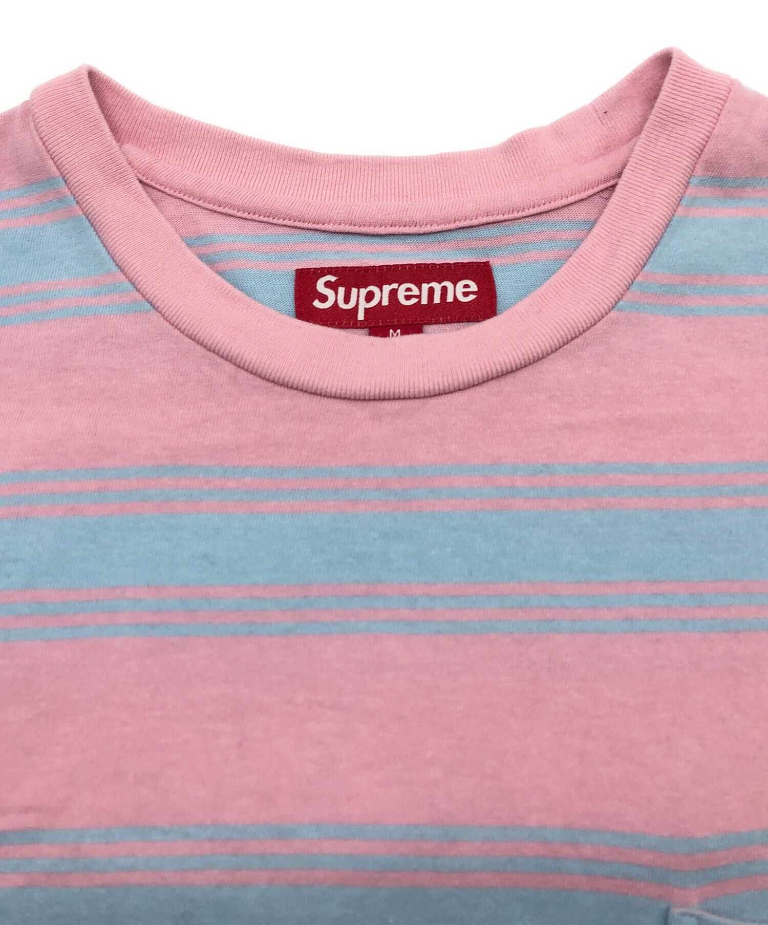 SUPREME長袖 ポケットTシャツ ロンT ピンク 水色 ストライプ ロング