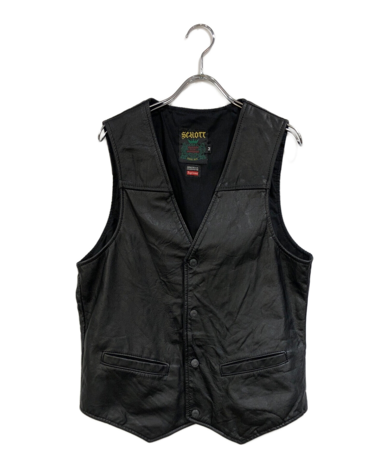 supreme ブラック合成皮革ベスト 中古・古着通販】Supreme (シュプリーム) Schott (ショット) レザー