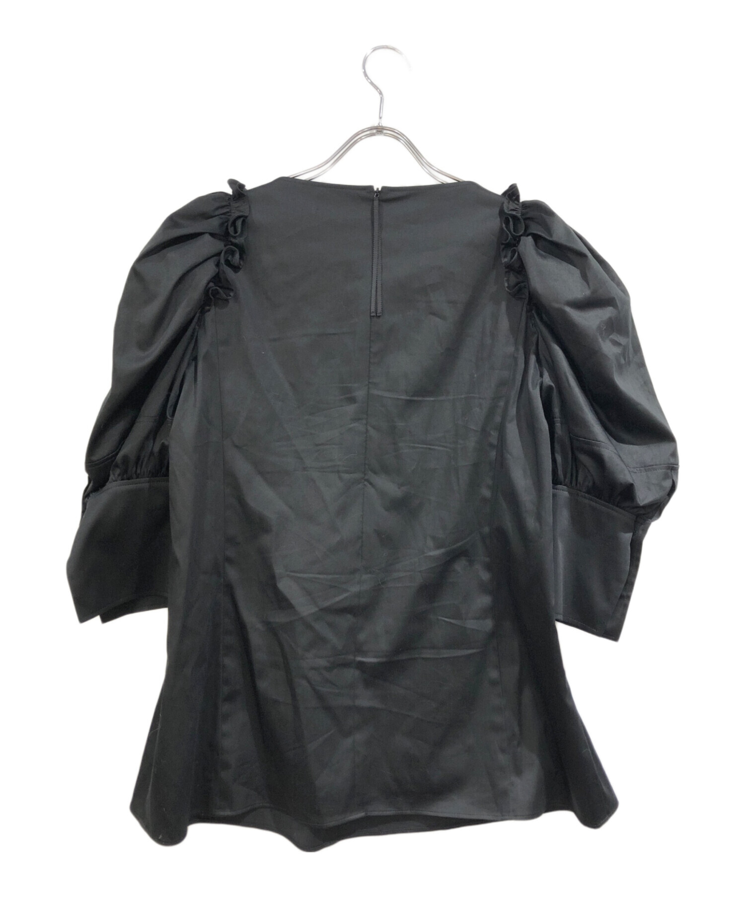 中古・古着通販】ADEAM (アディアム) フリルブラウス ブラック サイズ 