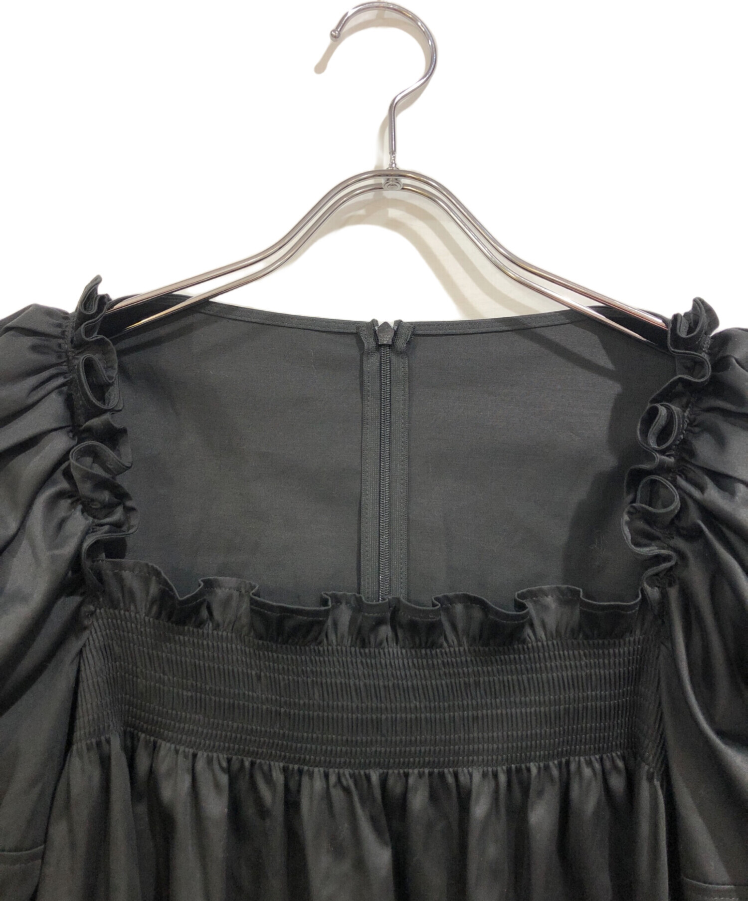 中古・古着通販】ADEAM (アディアム) フリルブラウス ブラック サイズ 