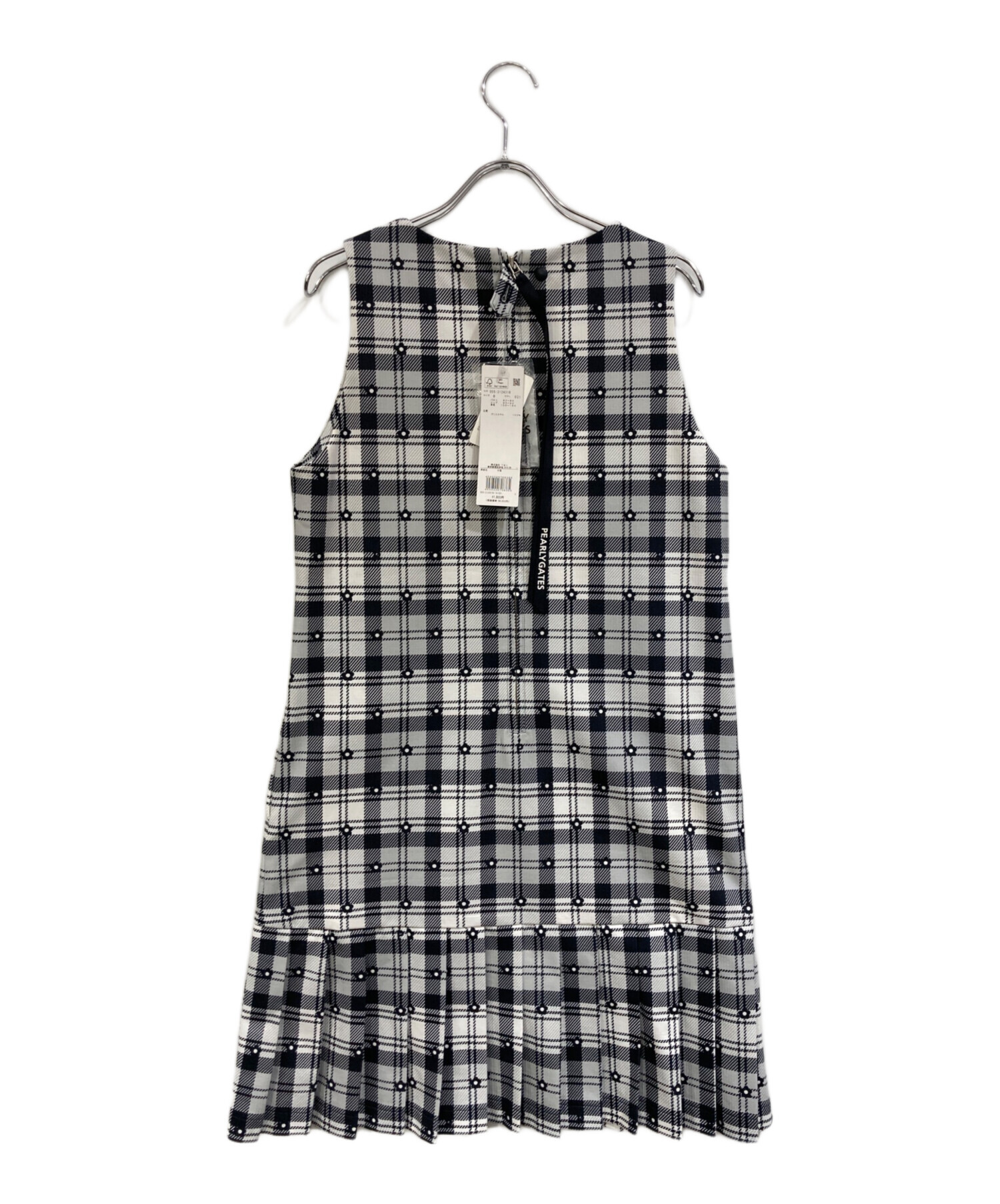 【パーリーゲイツ】美品 ニットワンピース チェック ノースリーブ 1 2way レディースウェア