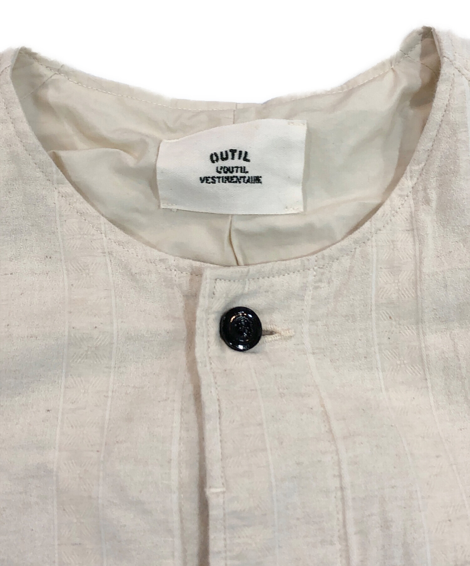 中古・古着通販】OUTIL (ウティ) ノーカラーリネンコート アイボリー 中古・古着通販】OUTIL (ウティ) ノーカラーリネンコート アイボリー