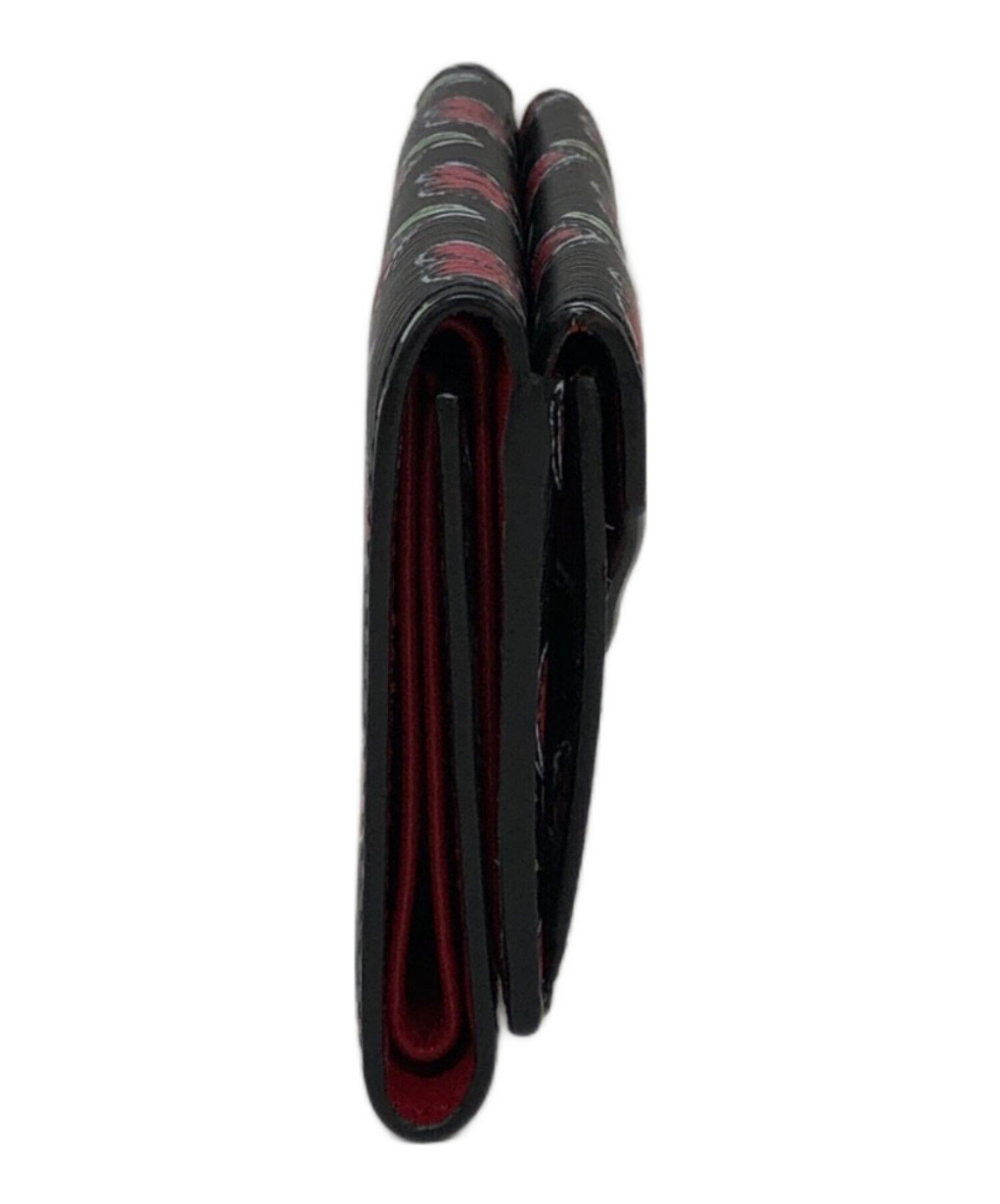 【PRADA】プラダ 赤 黒 チェック柄 ブランケット 中古・古着通販】PRADA (プラダ) 3つ折り財布 ブラック×レッド