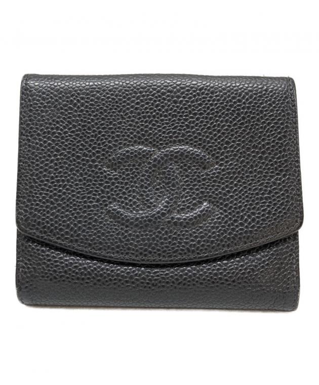 中古・古着通販】CHANEL (シャネル) ココマーク3つ折り財布 ブラック