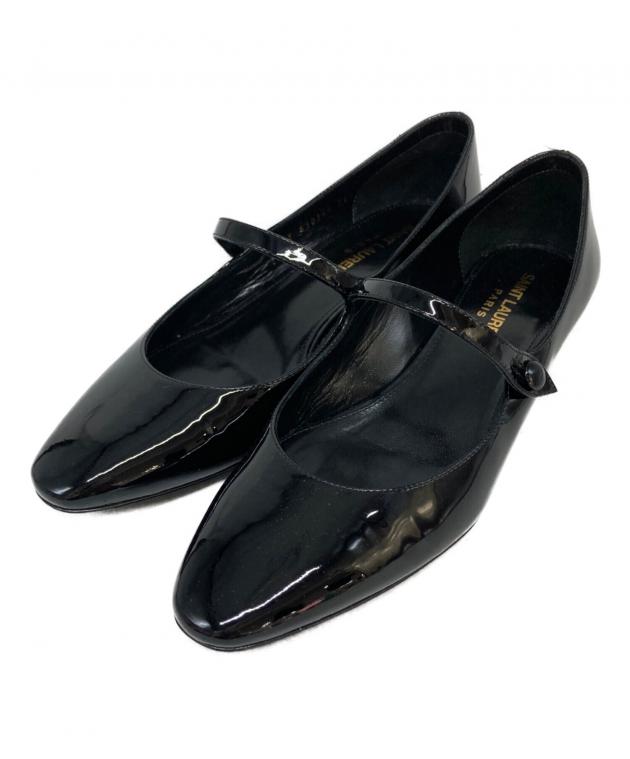 サンローラン パリ 24cm オープントゥ パンプス 37 黒 エナメル 中古・古着通販】Saint Laurent Paris (サンローランパリ) エナメル