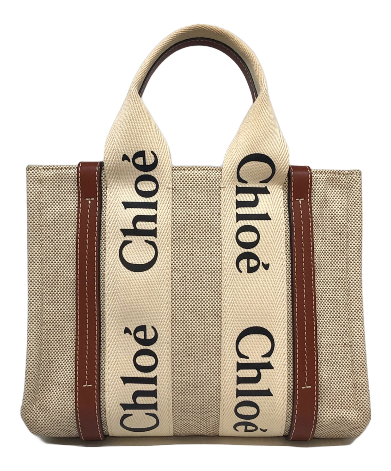 ロ*ノ様 Chloé Woody スモールトートバッグ キャンバス×レザー 中古・古着通販】Chloe (クロエ) WOODYキャンバススモールトートバッグ