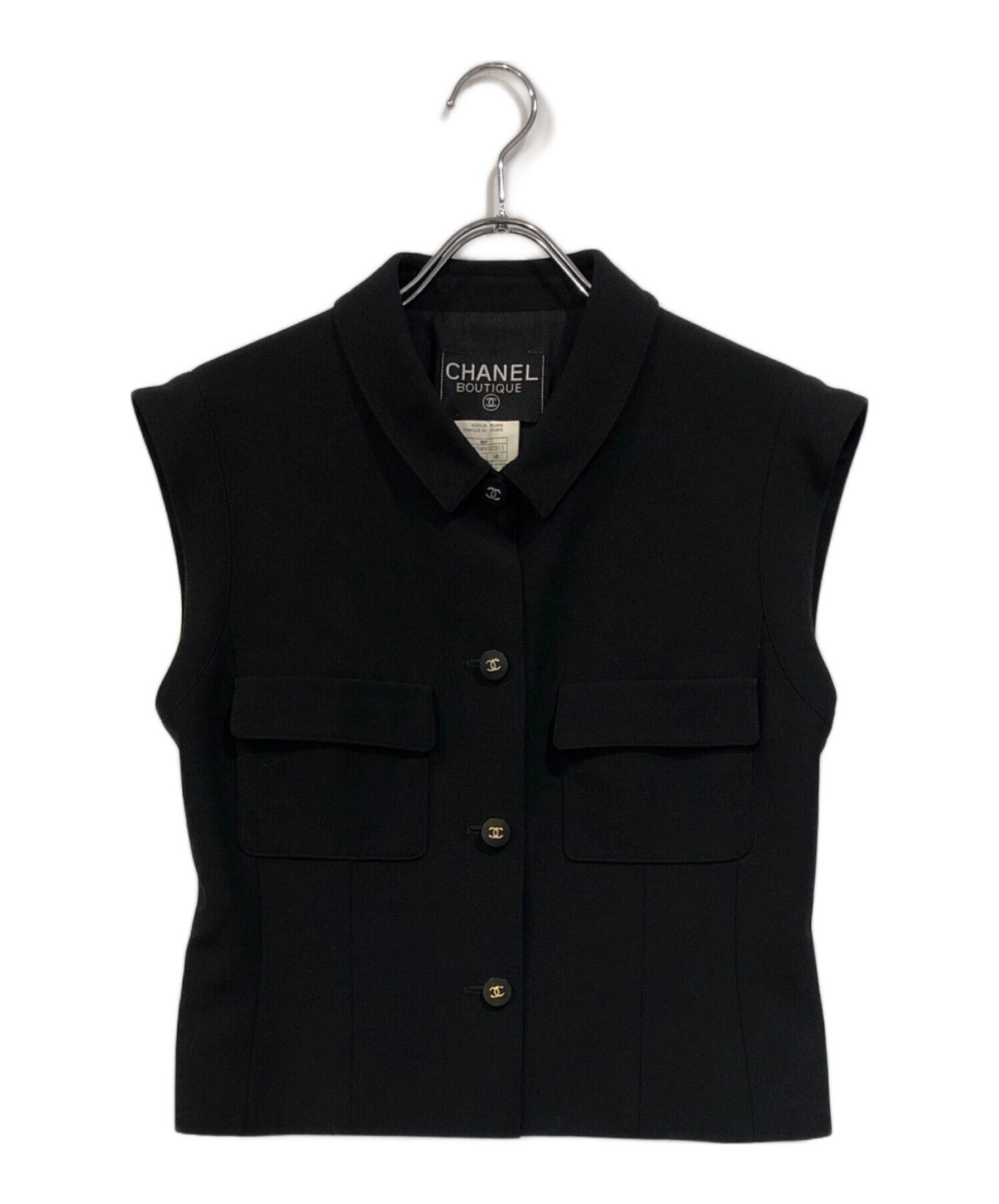 CHANEL シャネル ヴィンテージベスト ノースリーブ ココマークボタン 38 中古・古着通販】CHANEL (シャネル) ココマークボタンベスト ブラック
