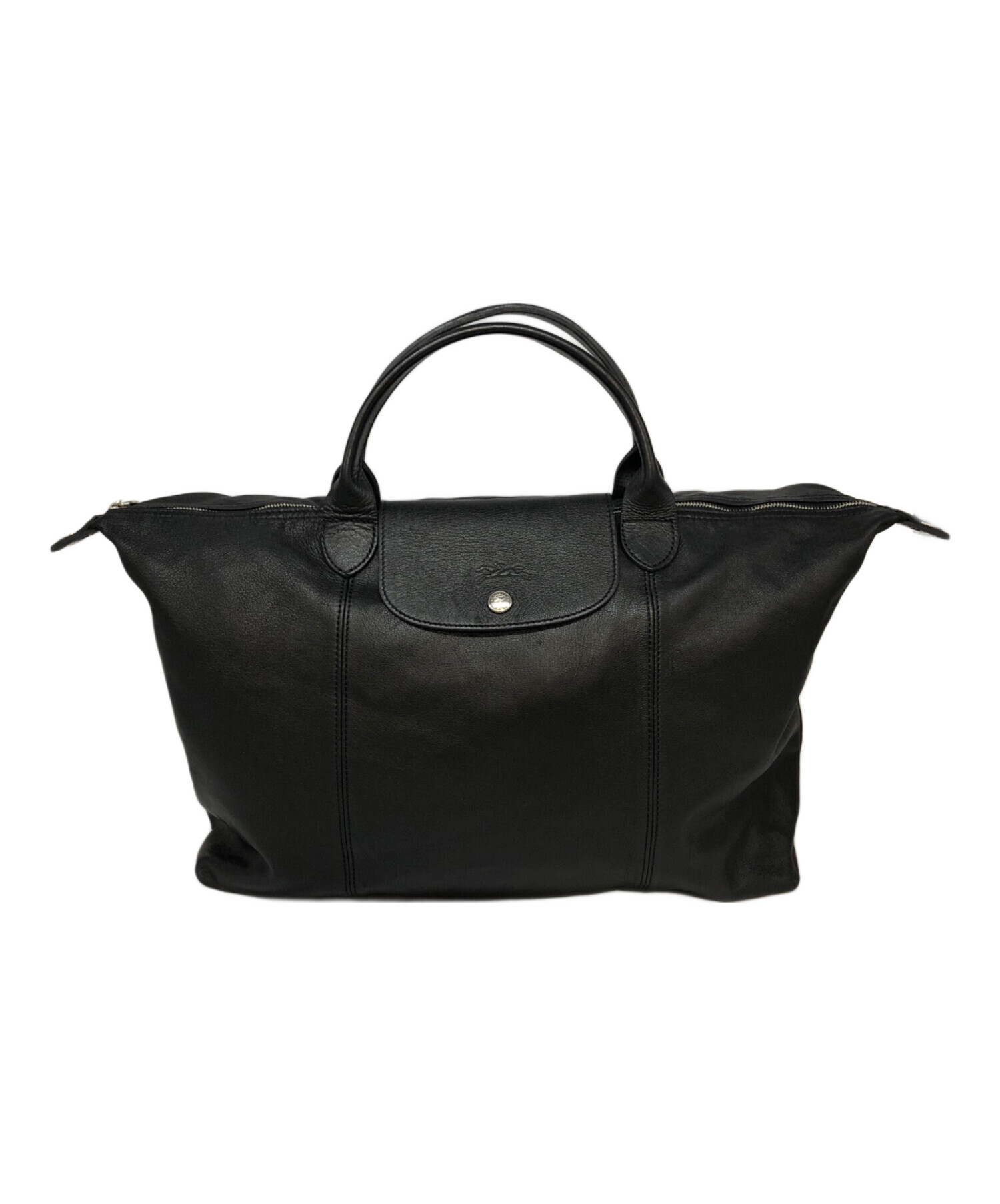 中古・古着通販】LONGCHAMP (ロンシャン) レザーハンドバッグ ブラック 