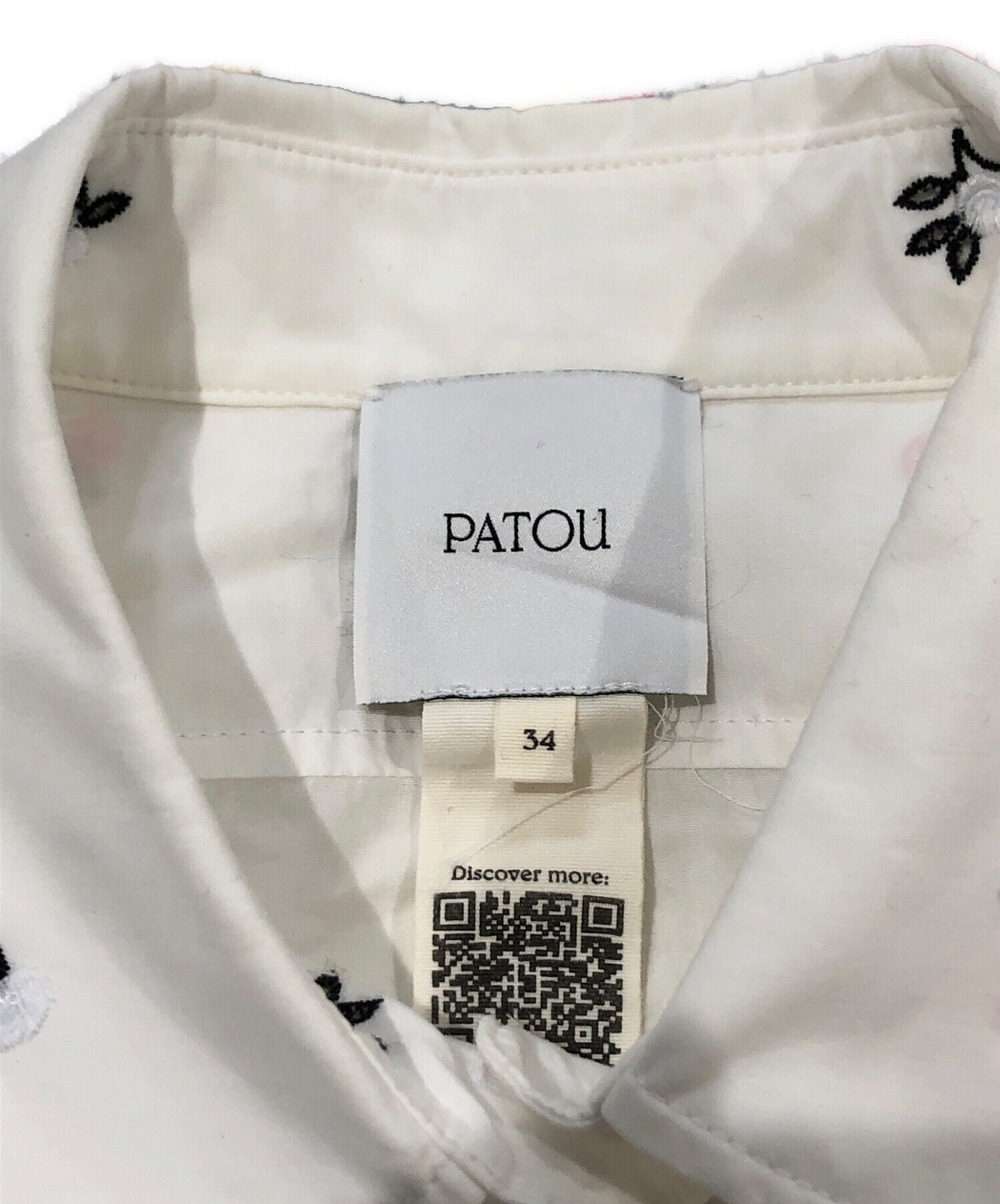 中古・古着通販】patou (パトゥ) フラワー刺繍シャツ ホワイト サイズ