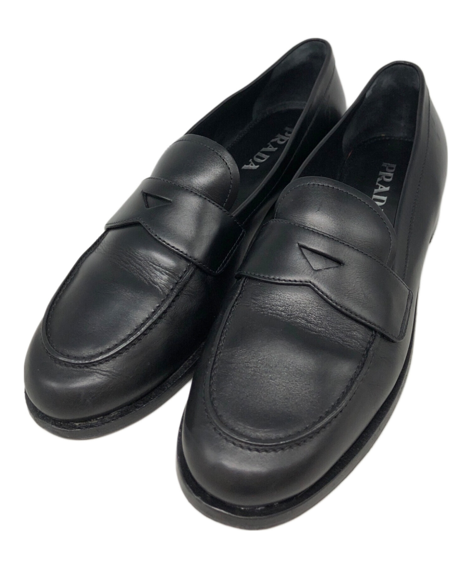 プラダPRADA ローファー　ブラック　サイズ7 1/2 イタリア製 中古・古着通販】PRADA (プラダ) レザーローファー ブラック サイズ