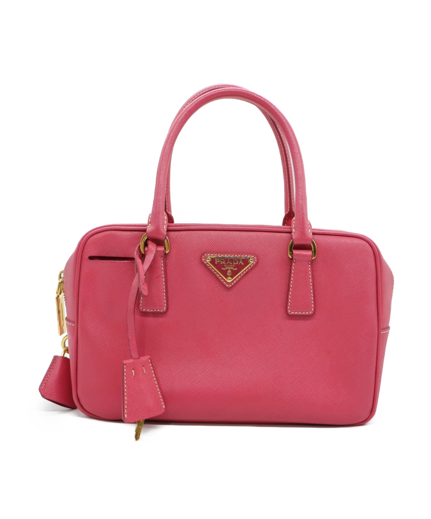 【正規品】PRADA プラダ リボンハンドバッグ ピンク 中古・古着通販】PRADA (プラダ) ハンドバッグ ピンク サフィアーノ