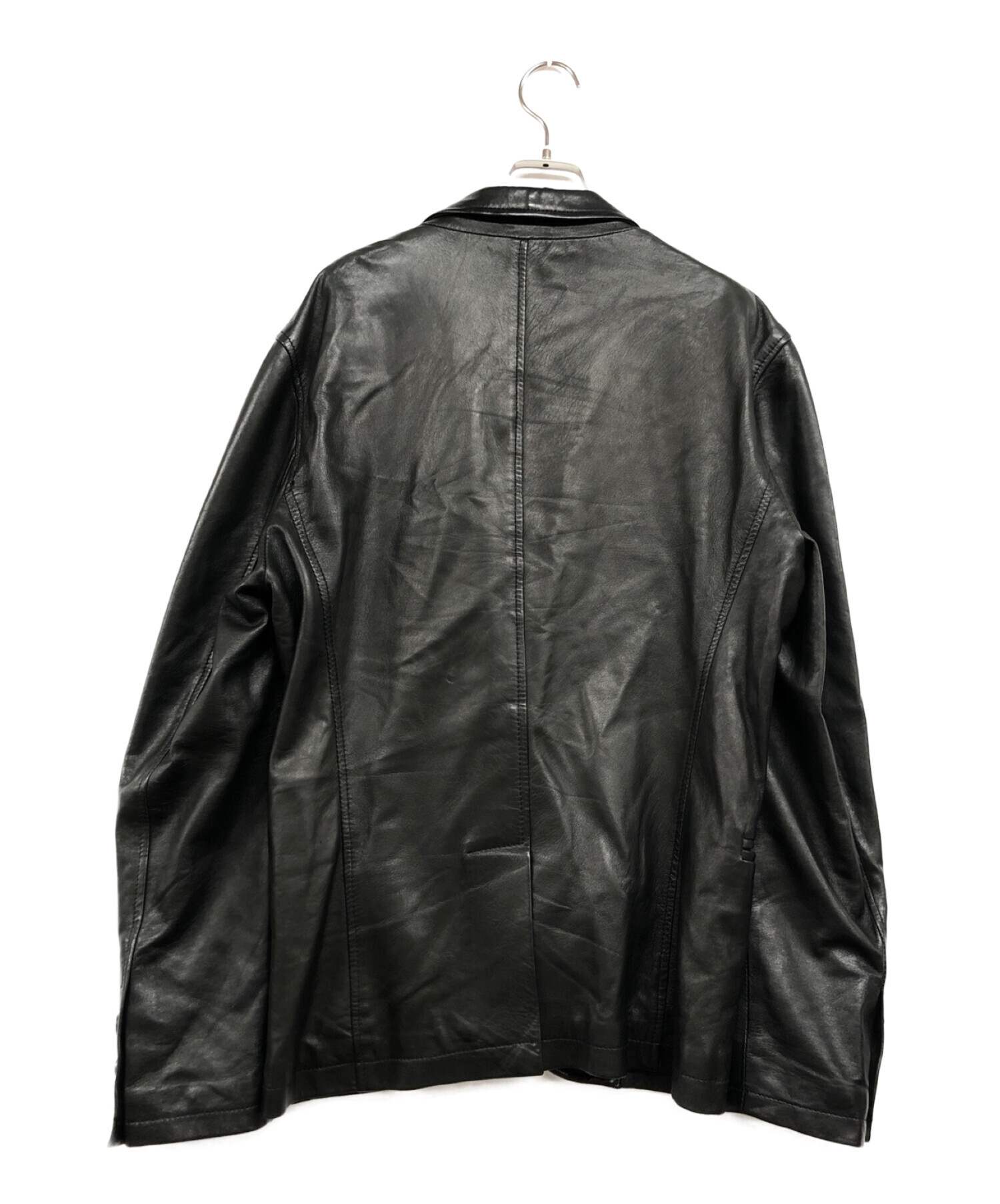 古着 レザー テーラードジャケット ブラック 中古・古着通販】MUSHER (マーシャー) レザーテーラードジャケット