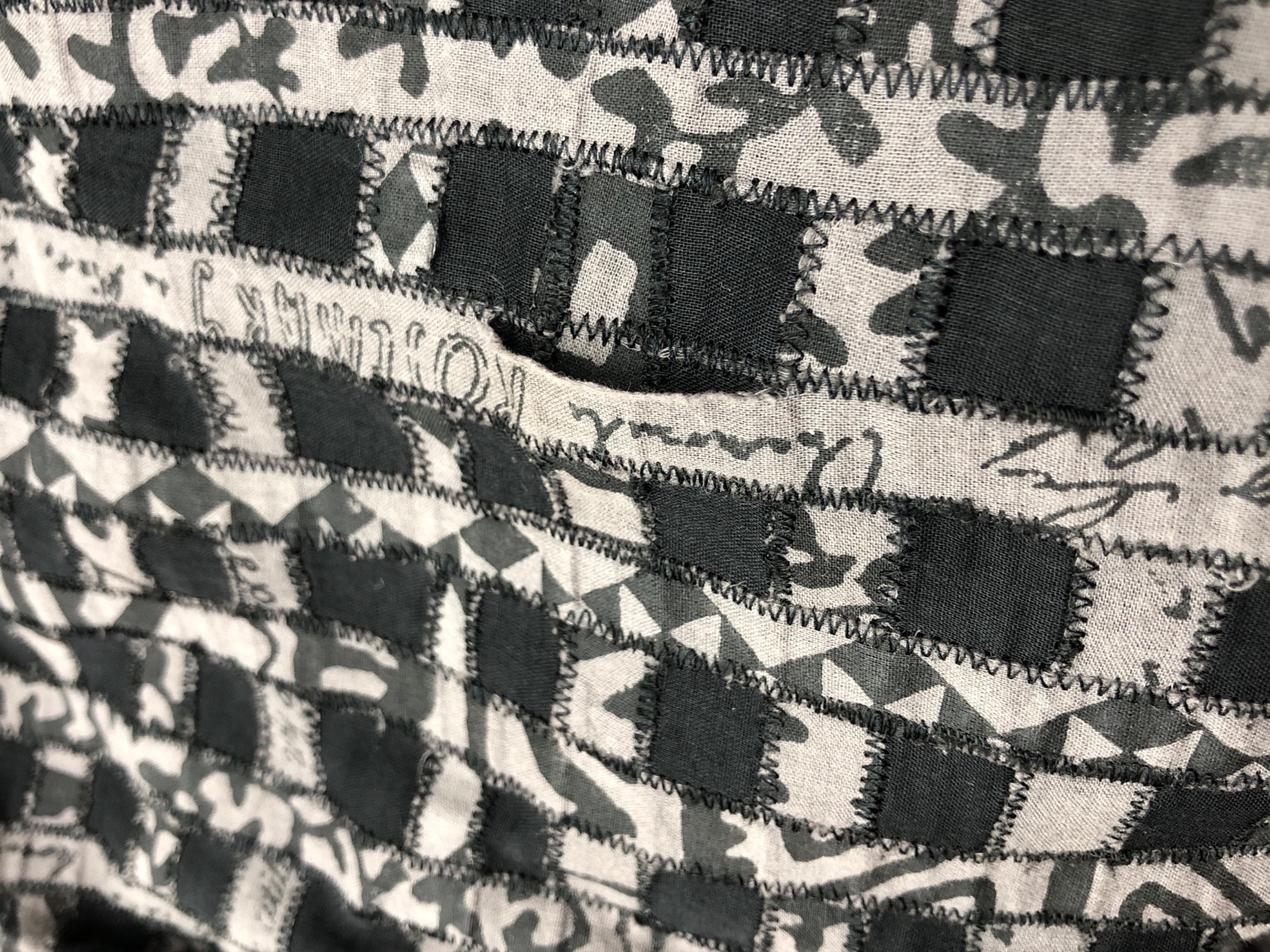 ■ヨーガンレール JURGEN LEHL *コットン総柄ワンピース*L綿ストレッチレディース0319 JURGEN LEHL ヨーガンレール ワンピース SIZE M 縞パッチワーク