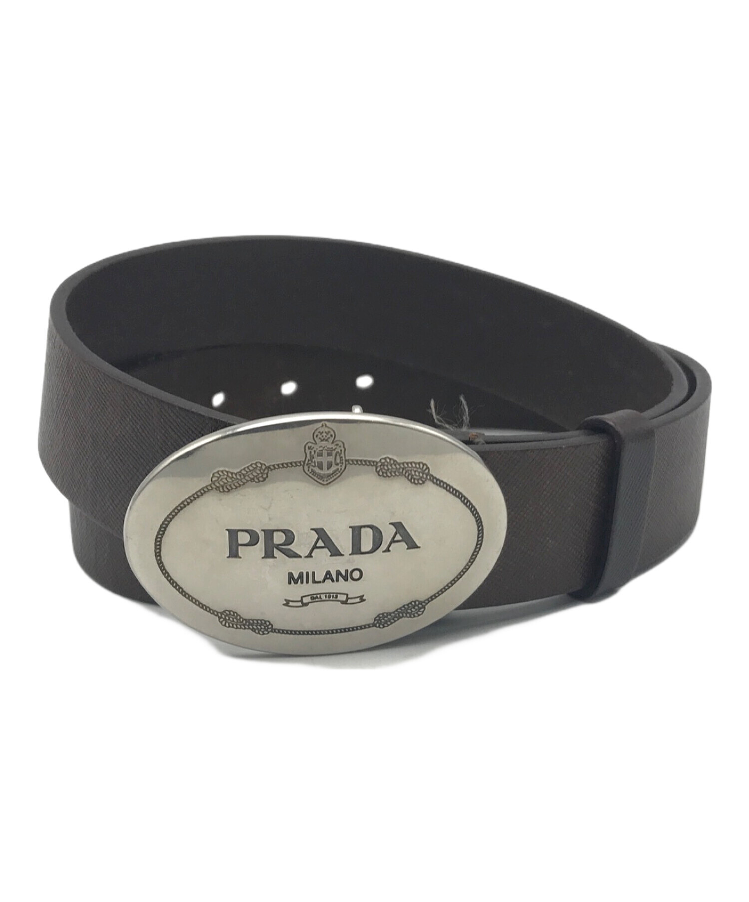 中古・古着通販】PRADA (プラダ) メタルロゴプレートレザーベルト  