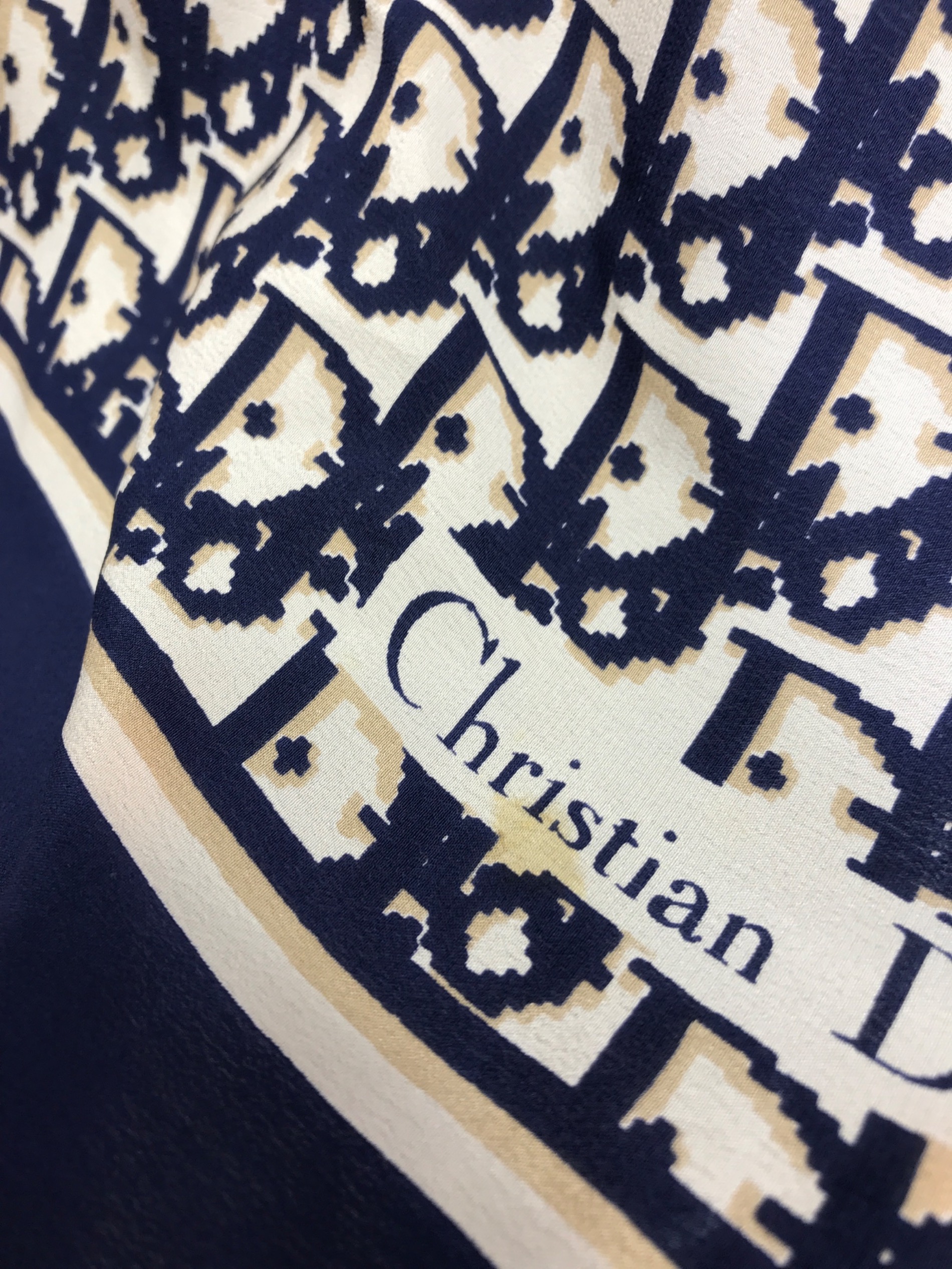 Christian Dior スカーフ トロッター ホワイト ネイビー シルク Christian Dior スカーフ トロッター ホワイト ネイビー シルク