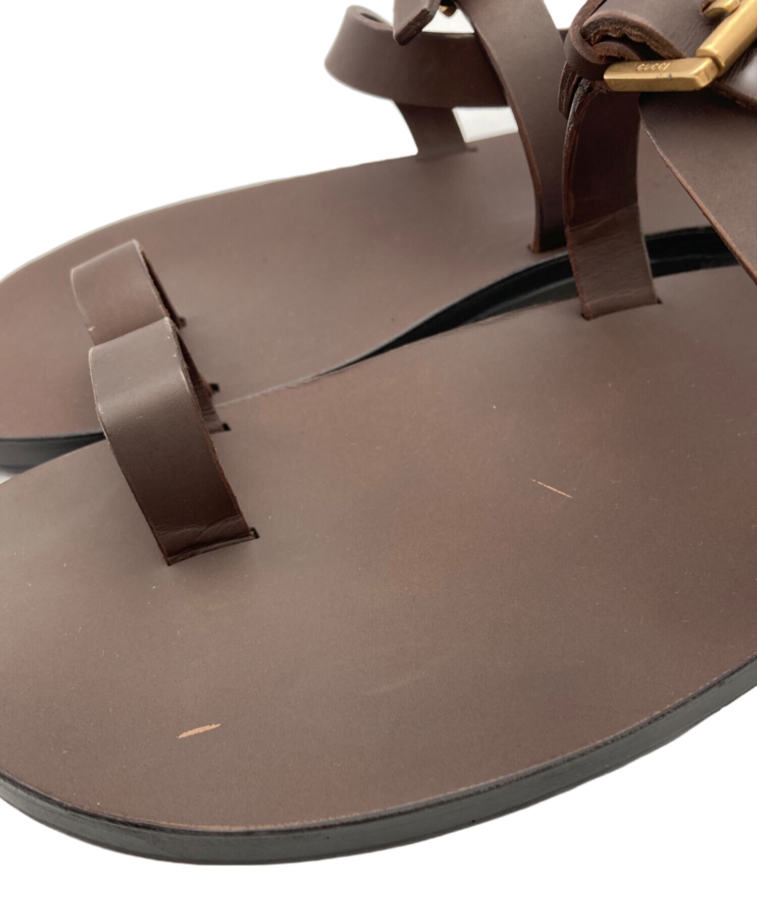 中古・古着通販】GUCCI (グッチ) レザーストラップサンダル ブラウン