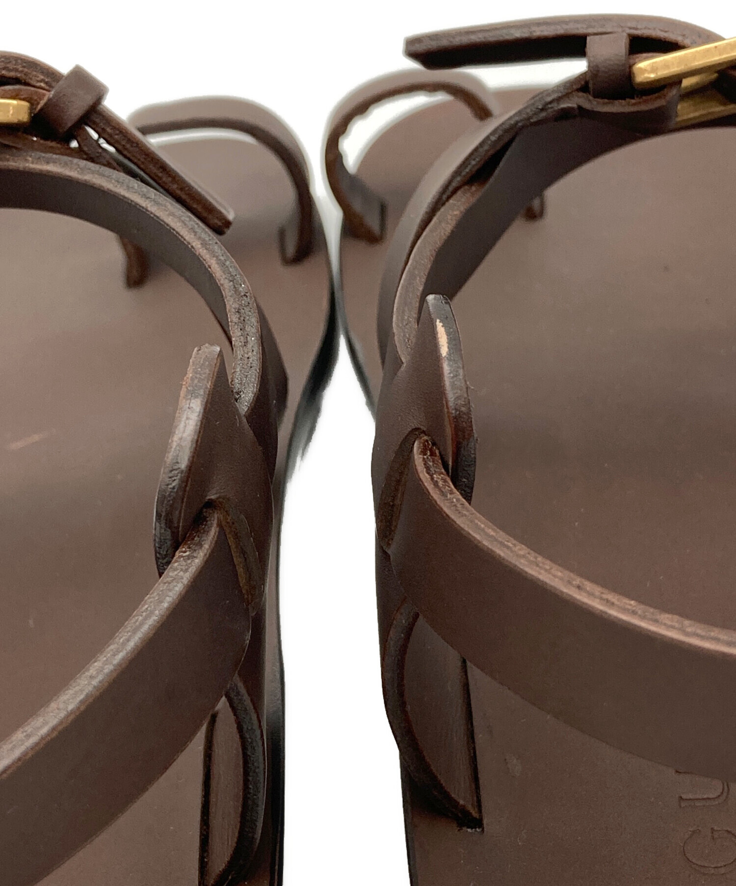 中古・古着通販】GUCCI (グッチ) レザーストラップサンダル ブラウン