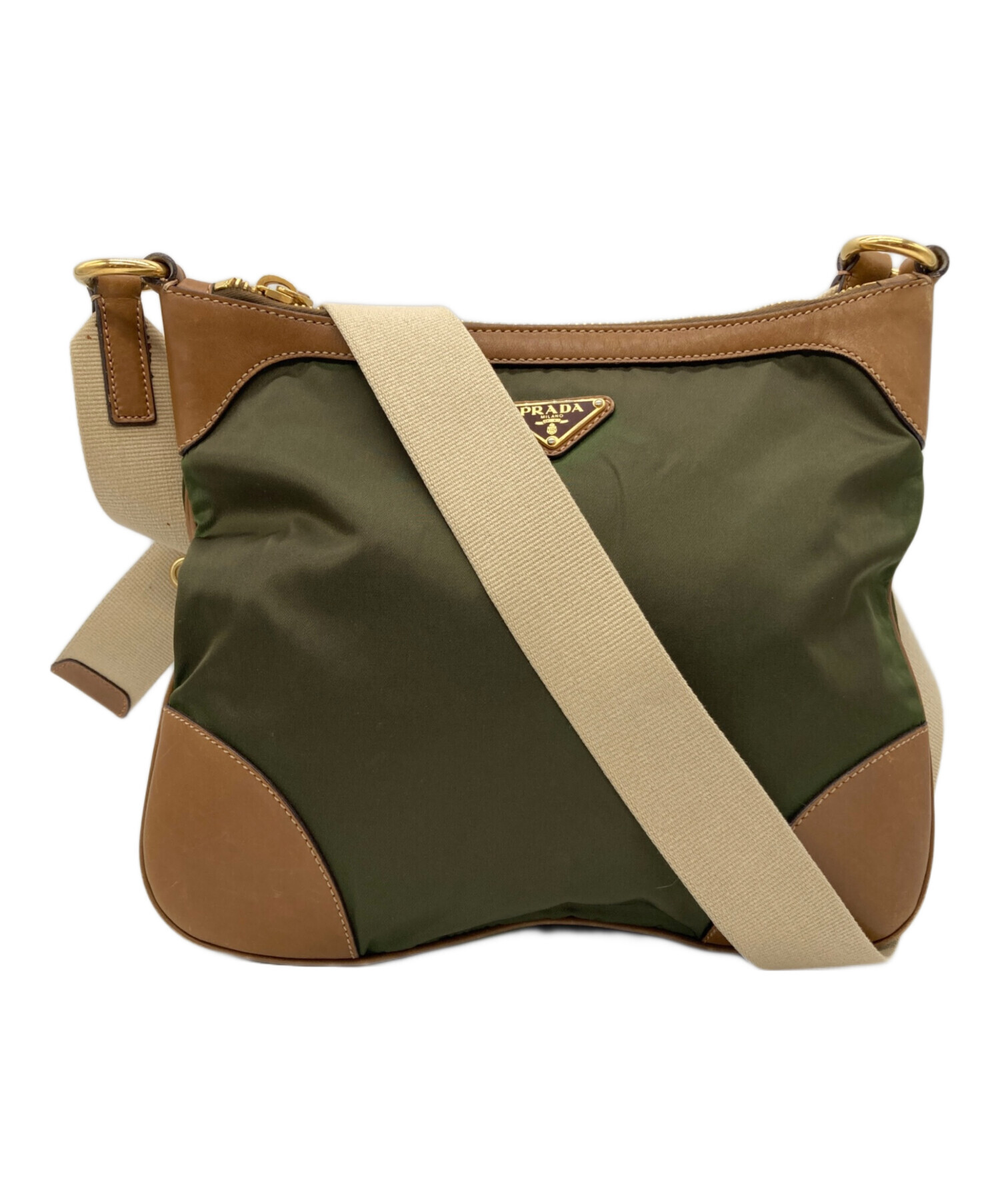 PRADA ナイロン ショルダーバッグ カーキ ボディバッグ 中古・古着通販】PRADA (プラダ) ナイロンショルダーバッグ カーキ