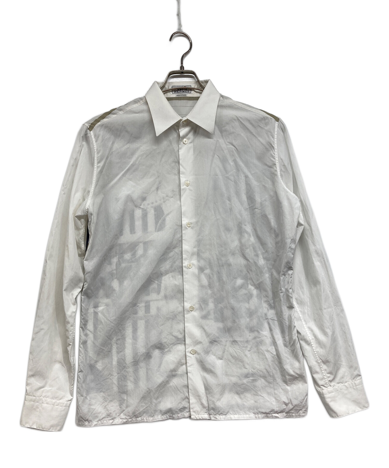 エルメス　真っ白なシャツ　超美品　HERMES エルメス HERMES H織り柄シャツ セリエボタン 比翼 ドレスシャツ