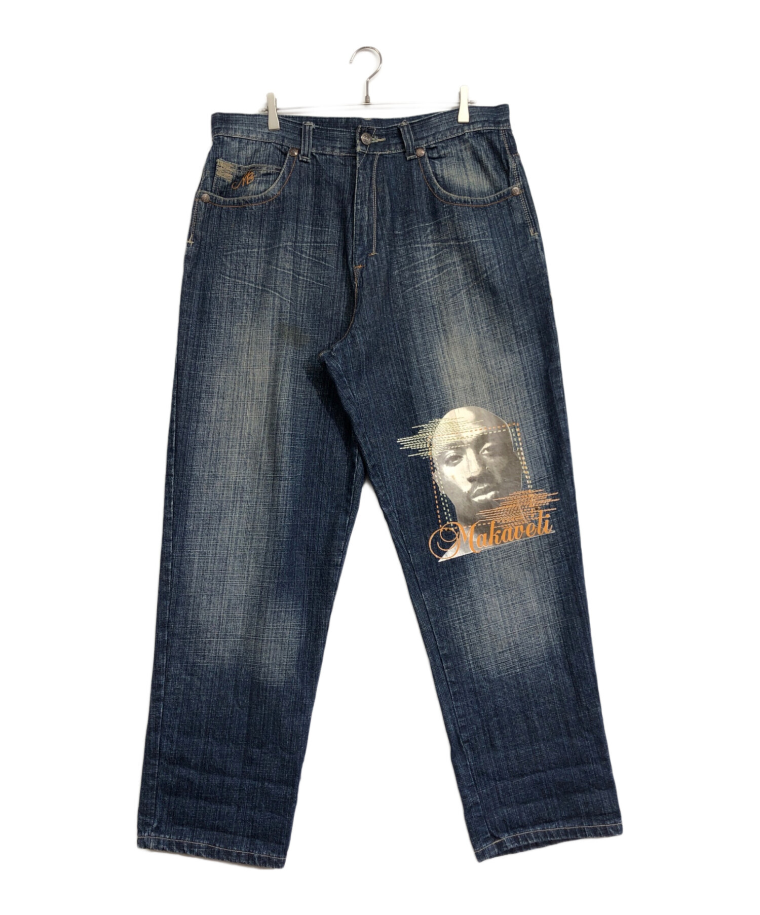 MAKAVELI 2PAC デニム　ワイド 中古・古着通販】MAKAVELI (マカベリ) 2pacデニムパンツ インディゴ