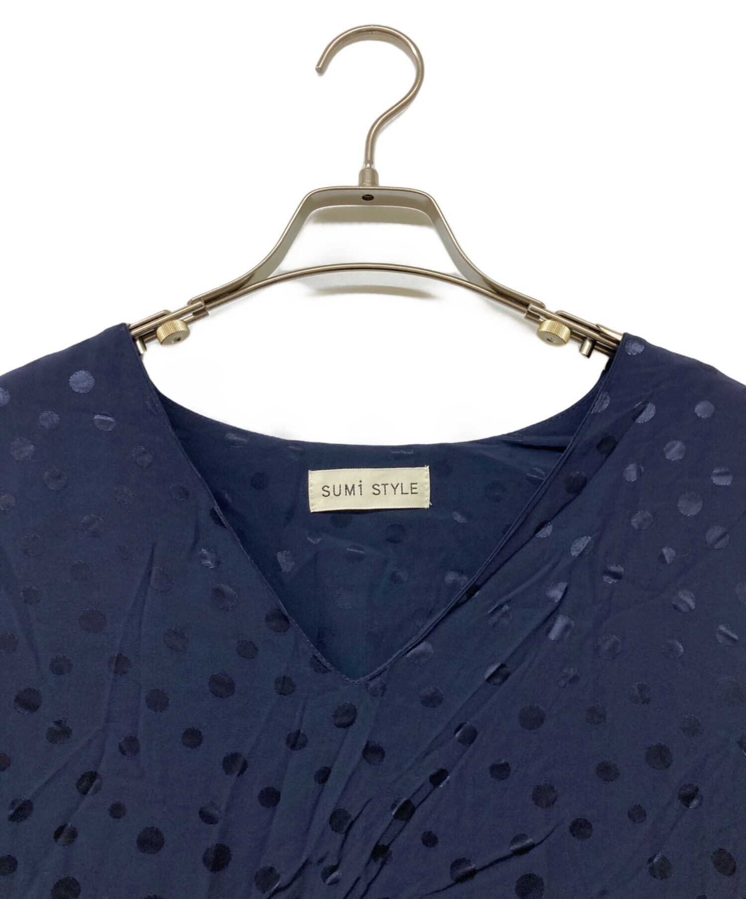 SUMI STYLE スミスタイル ピンタック Vネックワンピース ブルー F 中古・古着通販】SUMI STYLE (スミ スタイル) ドット柄フレア