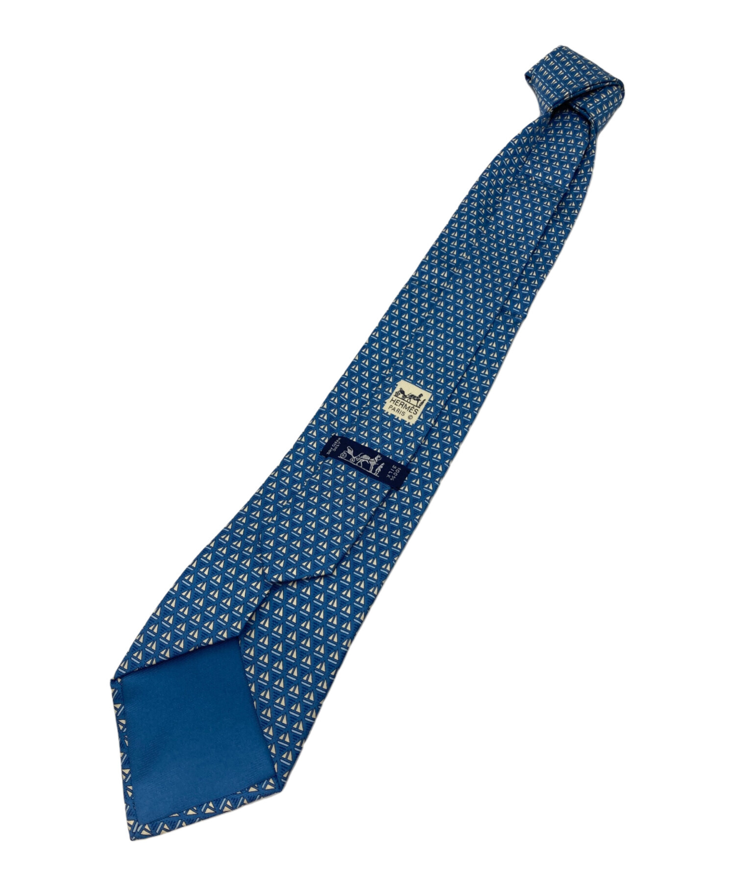 【美品】エルメス HERMES ネクタイ 総柄 ブルー系 シルク タグ付き HERMES エルメス ネクタイ 青 ブルー シルク 高級 総柄 美品 箱付き