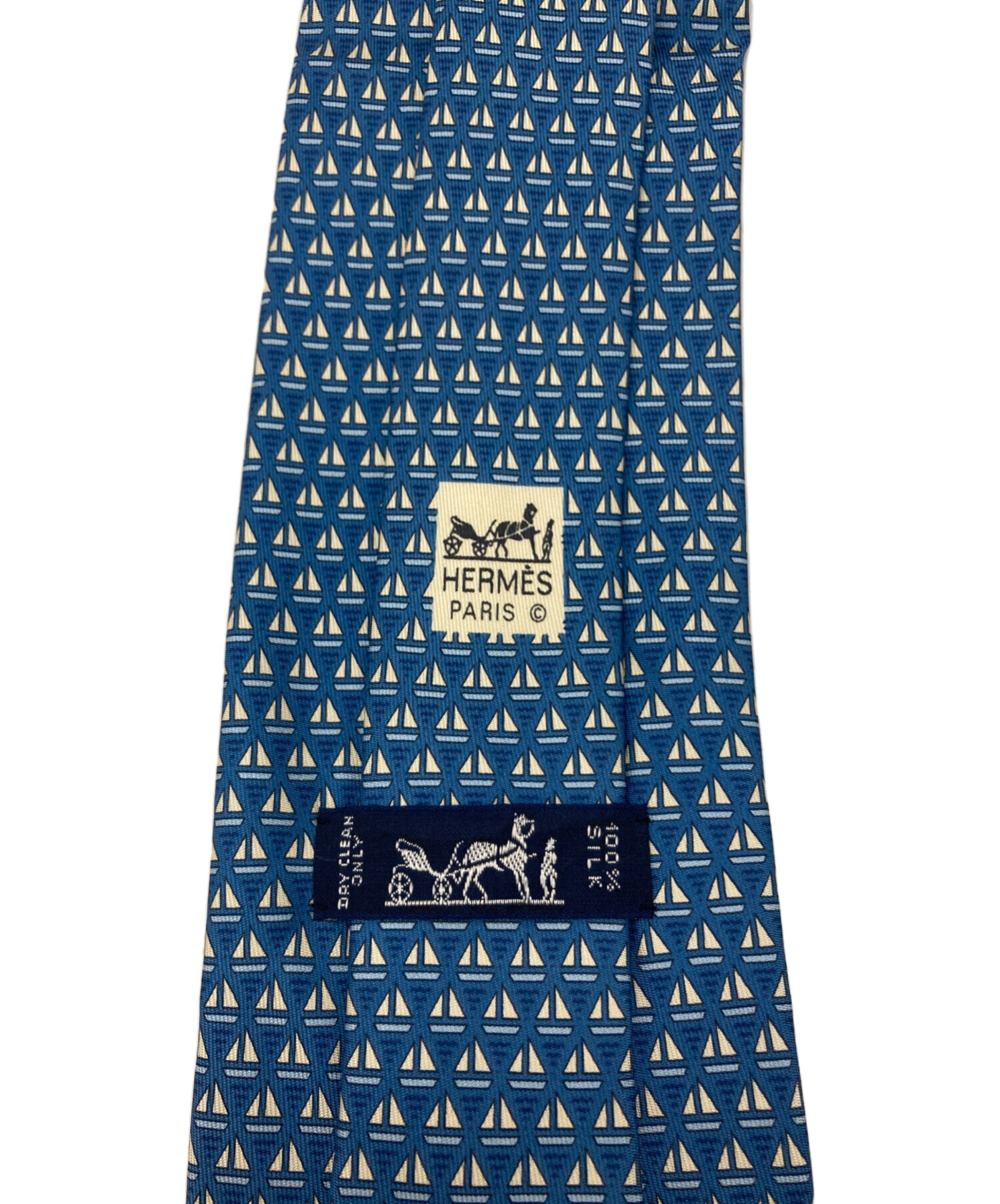 中古・古着通販】HERMES (エルメス) ヨット柄シルクネクタイ ブルー
