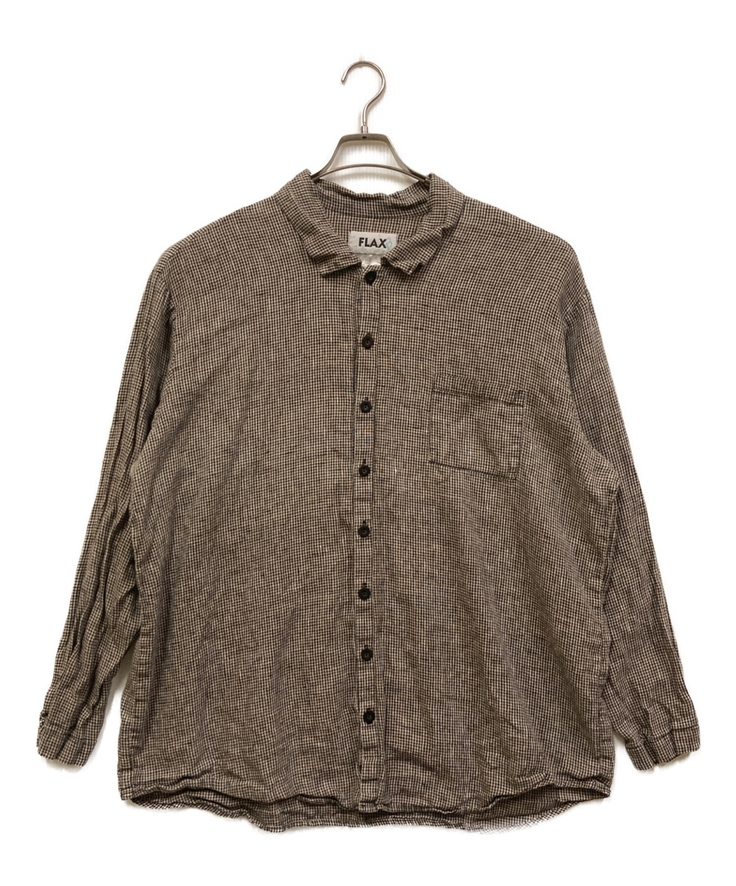 90〜00s flax フラックス　リネン　シャツ　ベージュ 中古・古着通販】FLAX (フラックス) リネンチェックシャツ ベージュ