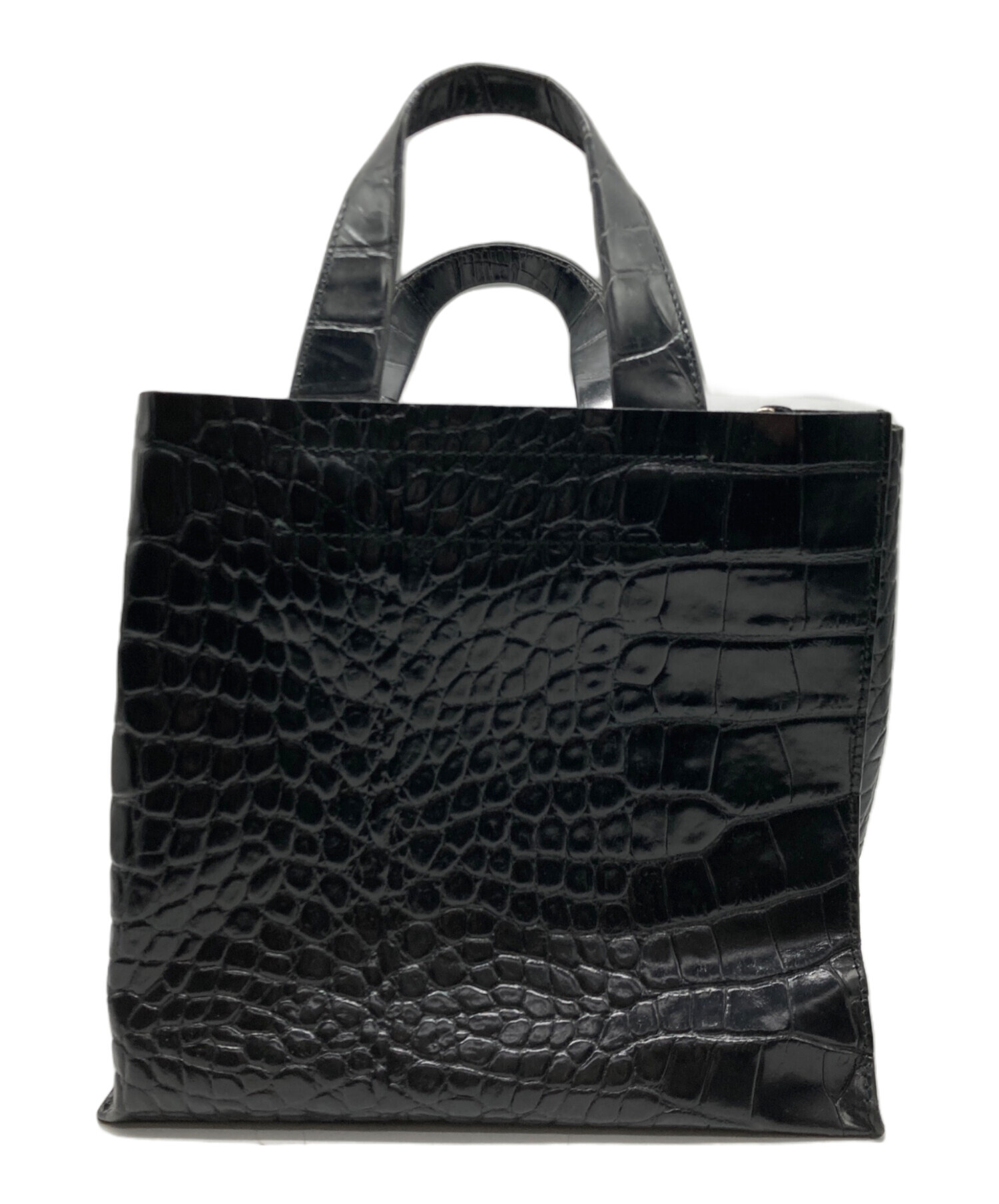 中古・古着通販】FURLA (フルラ) クロコ型押しハンドバッグ ブラック